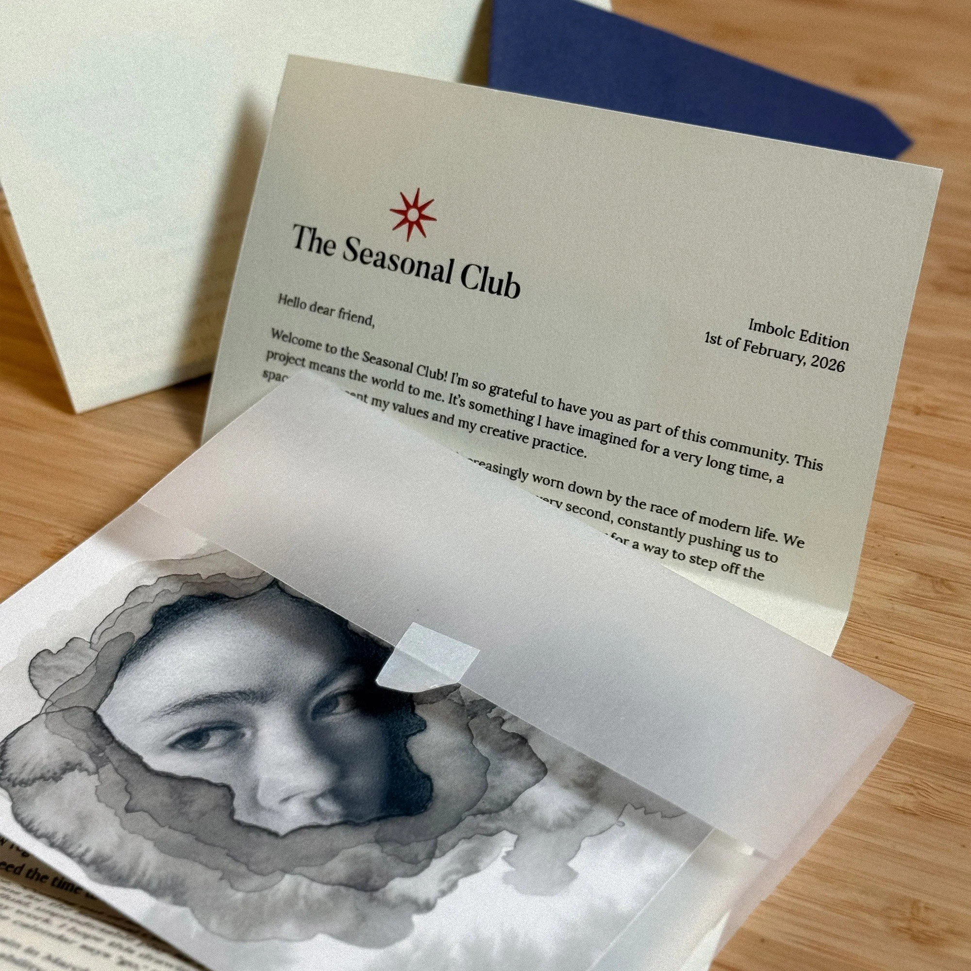 the Seasonal Club letter for Imbolc edition, together with the giclee art print closeup