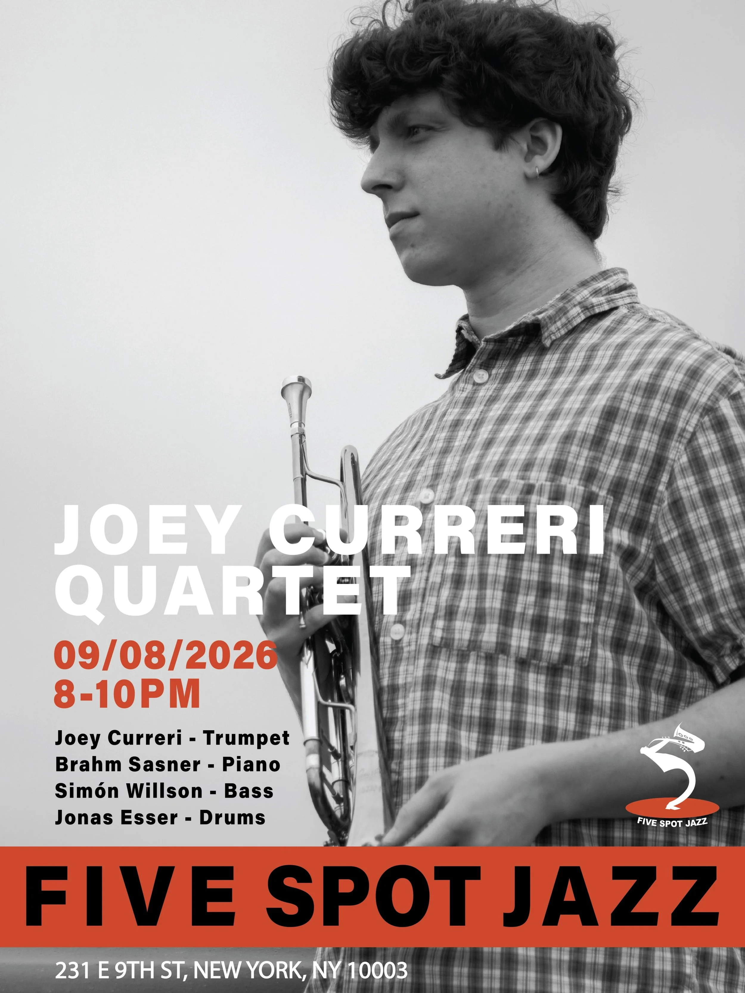 🎷 SEP 08 (TUE.)
[JOEY CURRERI QUARTET] @joeycurreri 

🎶 NYC-based jazz trumpeter and composer Joey Curreri brings a fresh, dynamic voice to the jazz scene. Rooted in the trumpet tradition and inspired by his mentors Brian Lynch and Ingrid Jensen, J
