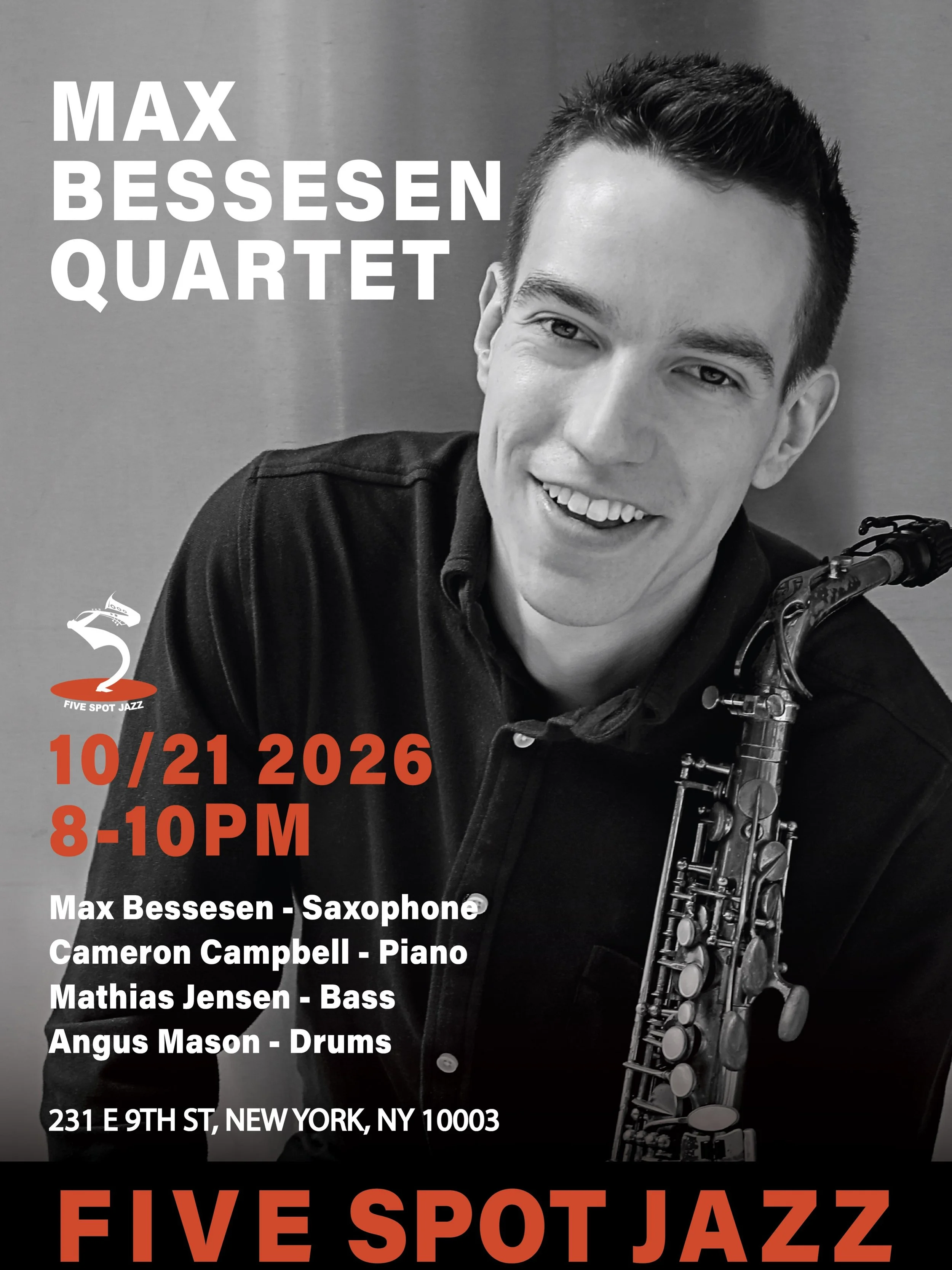 🎶 OCT 21 (WED.)
MAX BESSESEN QUARTET 🎷 @mlb.sounds 

✨ Award-winning saxophonist, composer, and multi-woodwind instrumentalist Max Bessesen brings a warm, expressive sound, dynamic rhythms, and a joyful approach to modern jazz to the stage. 🎶

📍 