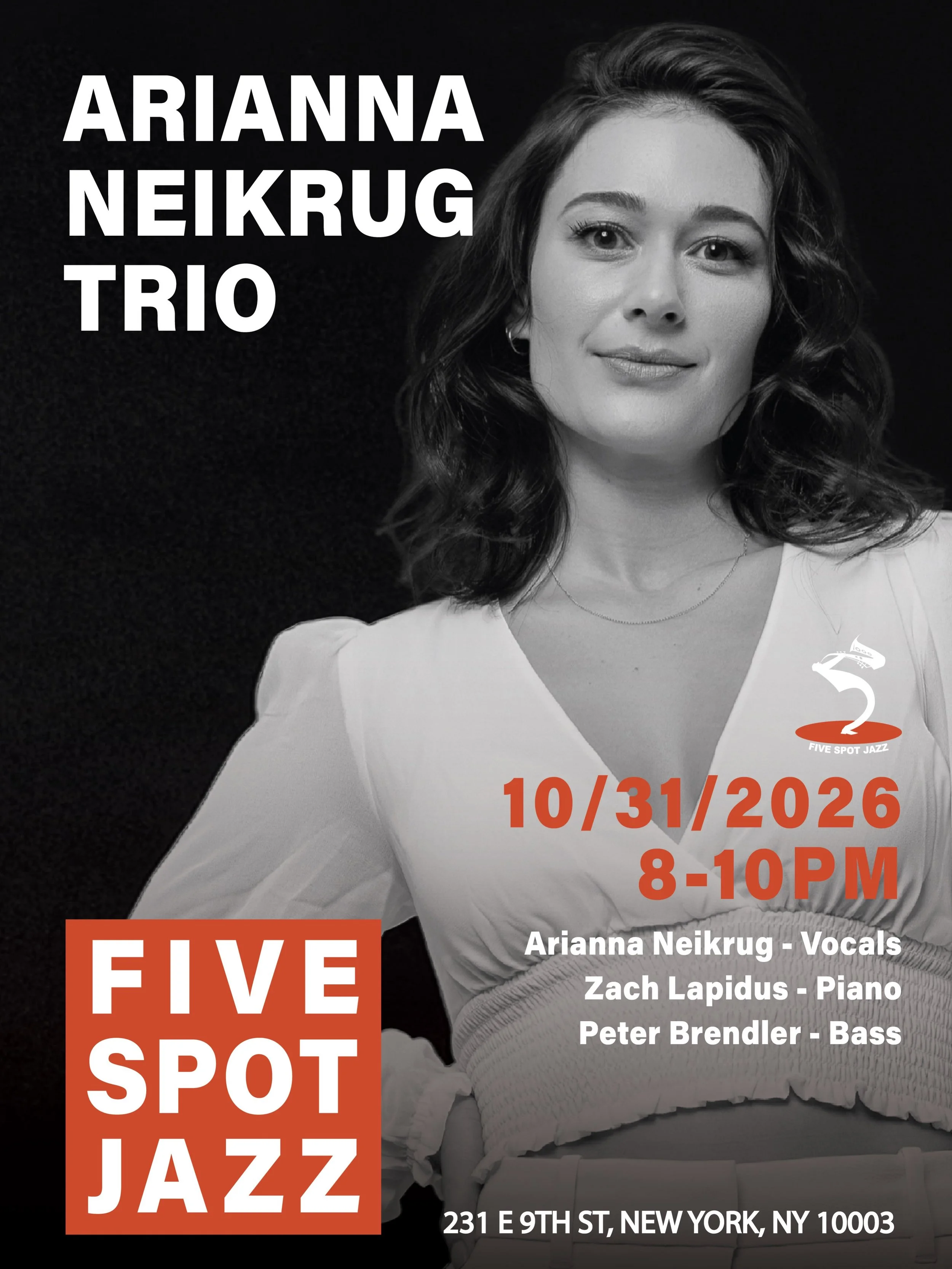 🎤 OCT 31 (SAT.) [ARIANNA NEIKRUG TRIO] @ariannaneikrug 

🎶 New York City-based vocalist, songwriter, and arranger Arianna Neikrug won first prize at the 2015 Sarah Vaughan International Jazz Vocal Competition. Her acclaimed debut album, Changes, wa