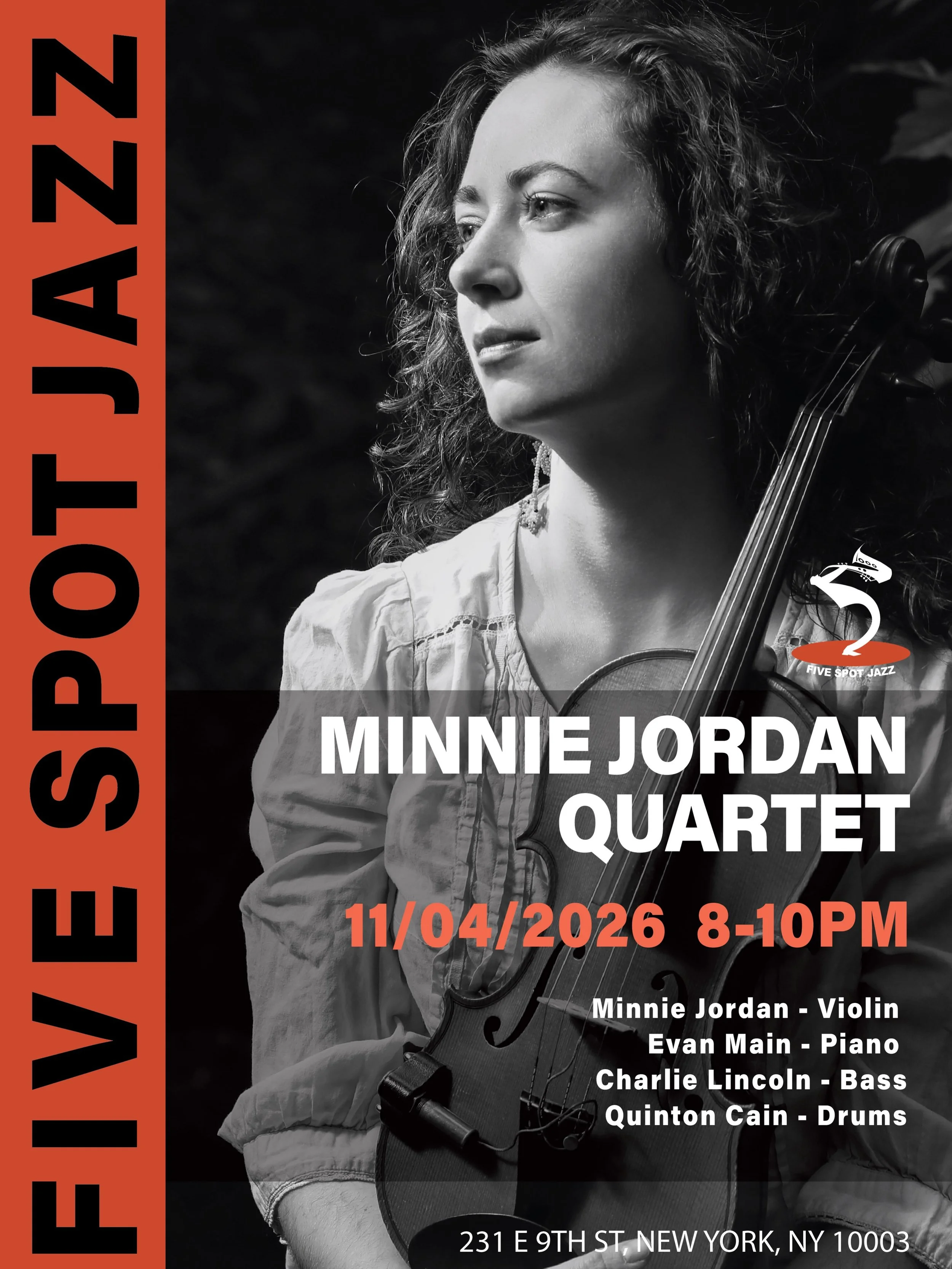 🎻 NOV 04 (WED.) [MINNIE JORDAN QUARTET] @mjordanmusic 

🎶 Minnie Jordan is a Brooklyn-based improvising violinist and composer. Working primarily in jazz, she draws inspiration from a wide range of American roots music and her classical training to