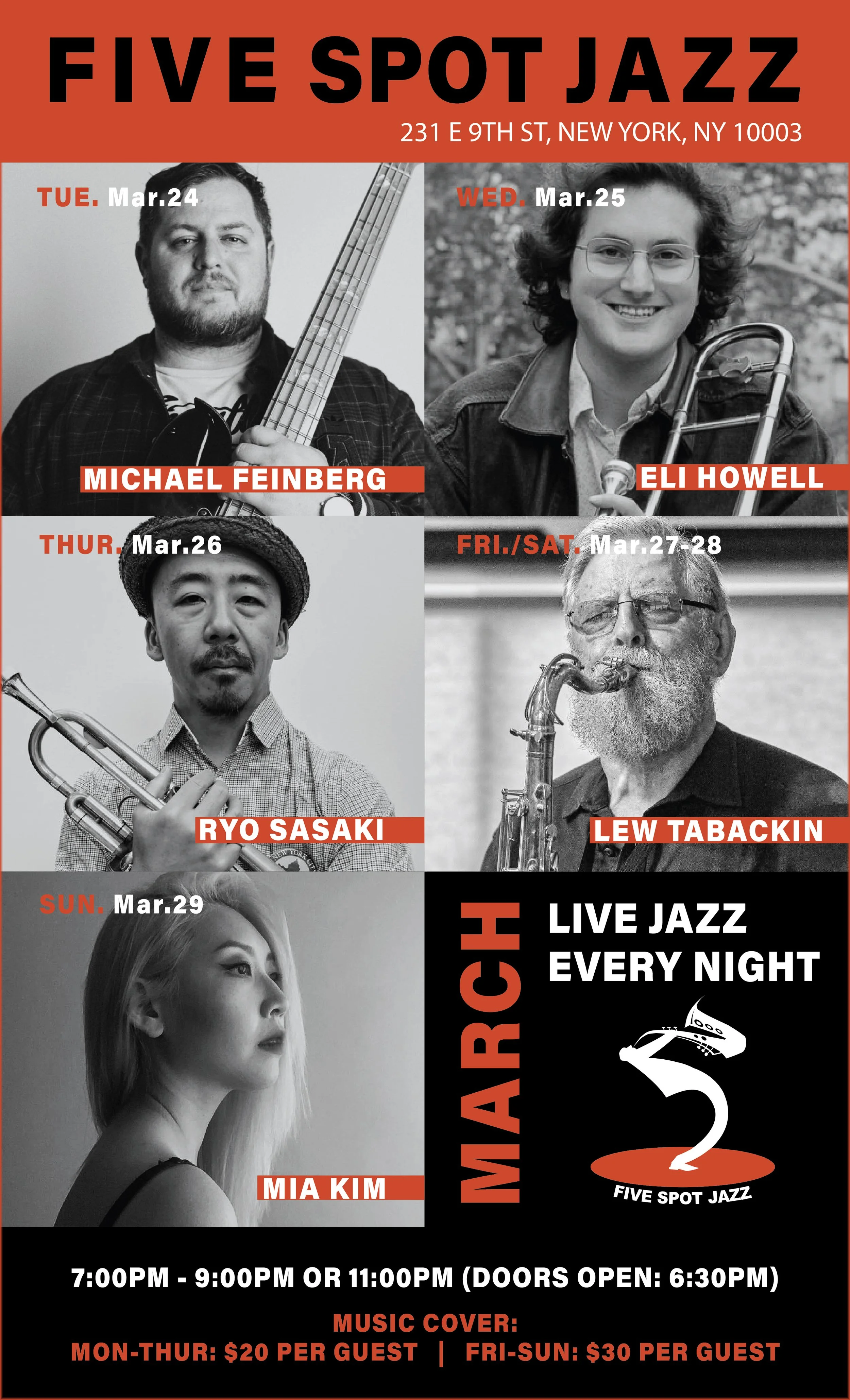 FIVE SPOT JAZZ INDOOR POSTER Mar24-29