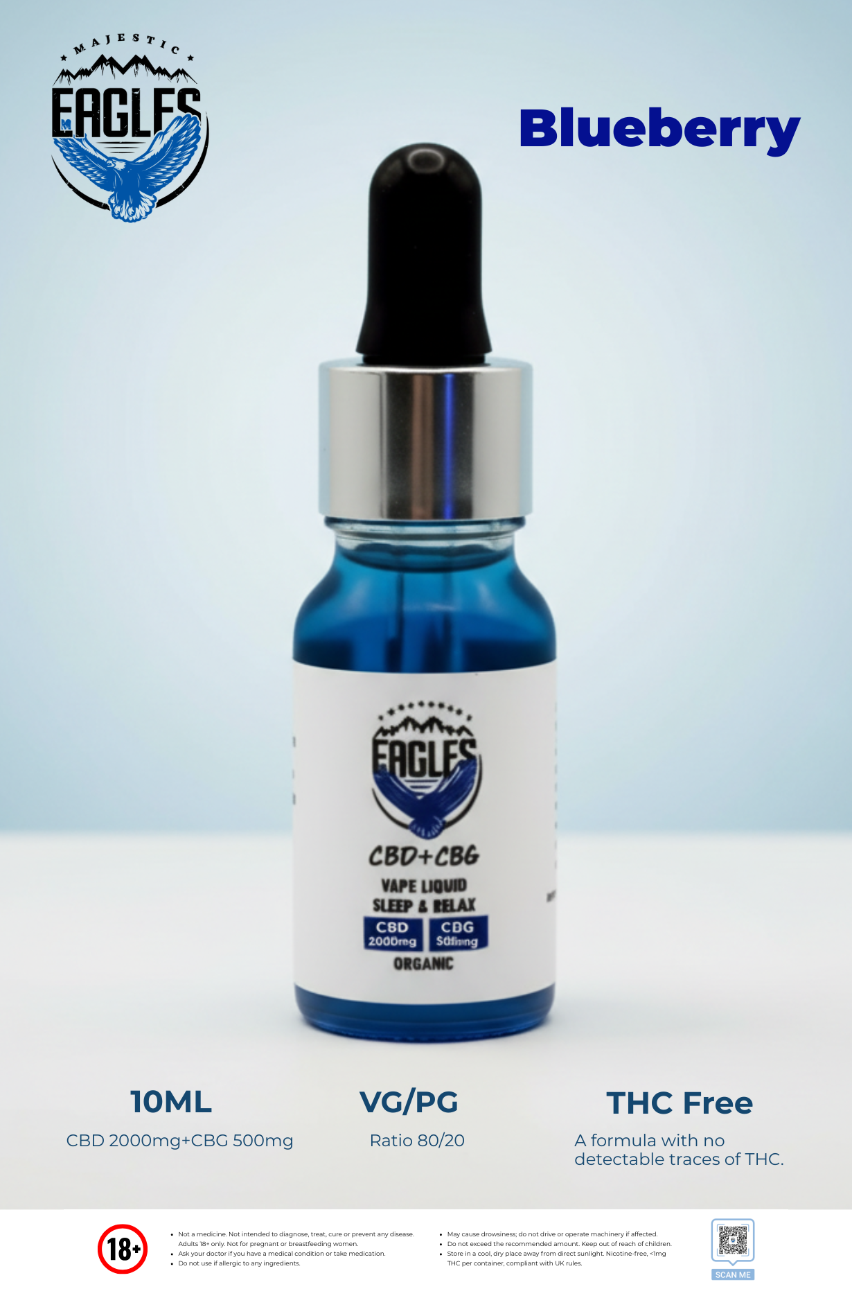 Eagles Majestic 10ML CBD 2000MG + CBG 500MG - Blueberries Flavour