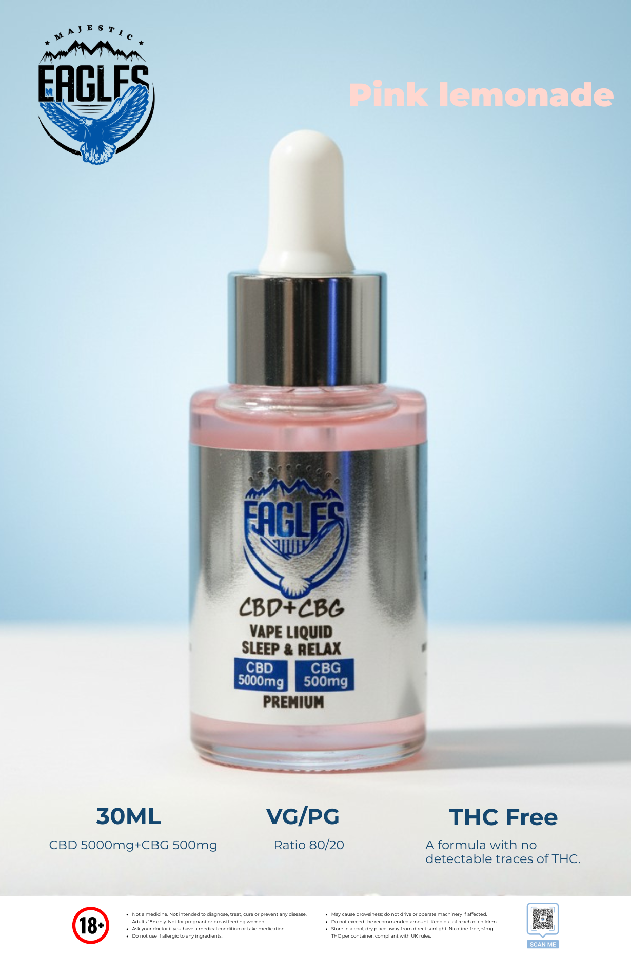 Eagles Majestic 30ML CBD 5000MG + CBG 500MG -- Pink lemonade Flavour