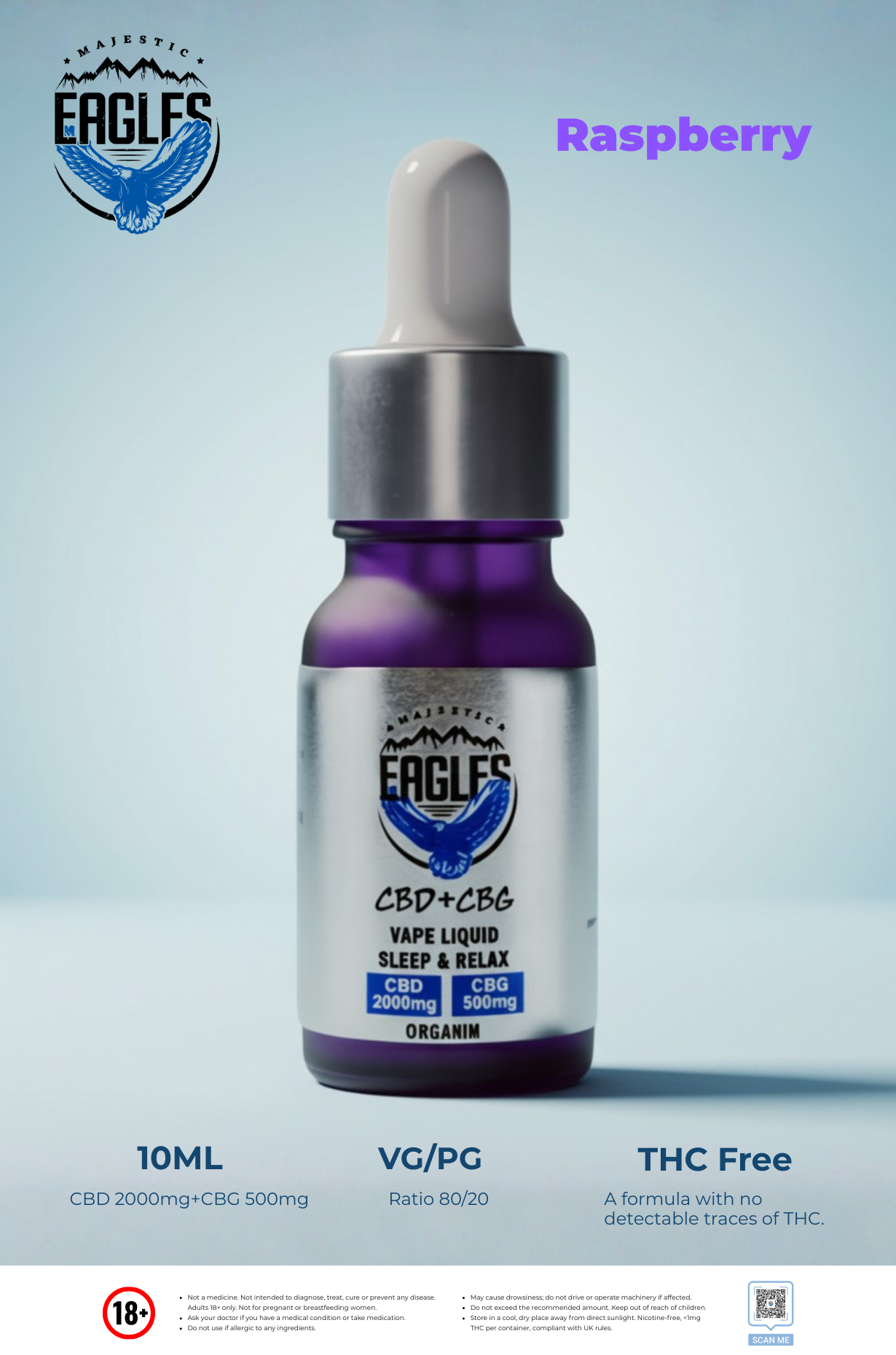 Eagles Majestic 10ML CBD 2000MG + CBG 500MG - Raspberry Flavour