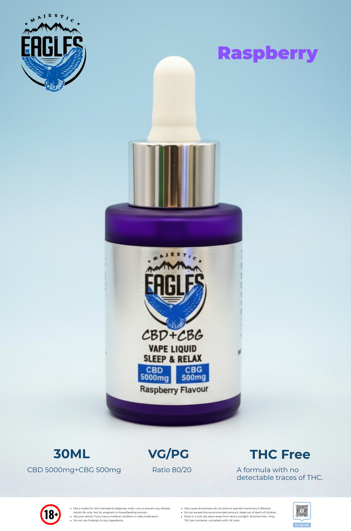 Eagles Majestic 30ML CBD 5000MG + CBG 500MG - Raspberry Flavour