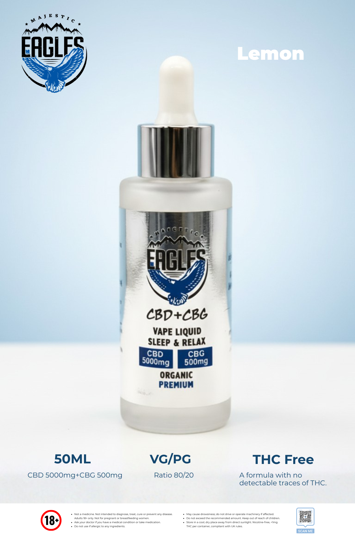 Eagles Majestic 50ML CBD 5000MG + CBG 500MG - Lemon Flavour