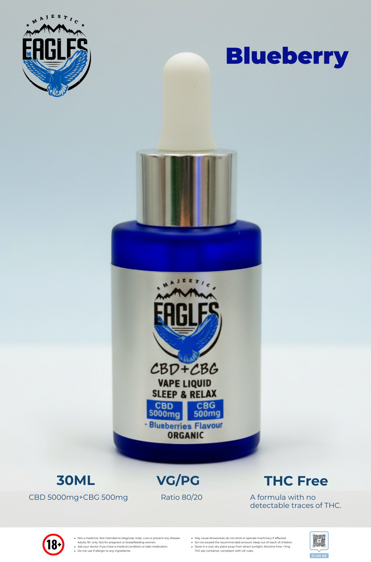 Eagles Majestic 30ML CBD 5000MG + CBG 500MG - Blueberries Flavour
