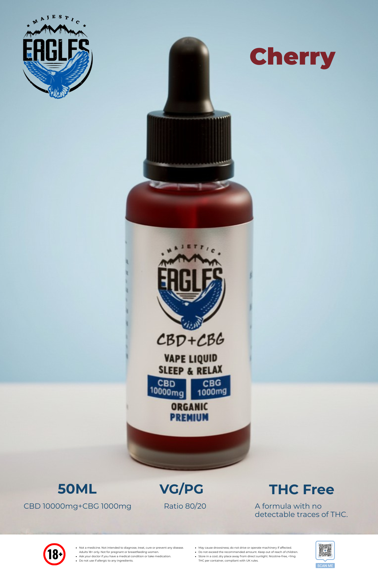 Eagles Majestic 50ML CBD 10000MG + CBG 1000MG - Cherry Flavour