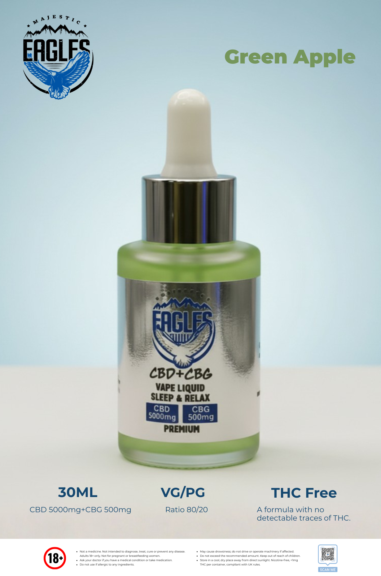 Eagles Majestic 30ML CBD 5000MG + CBG 500MG - Green apple Flavour