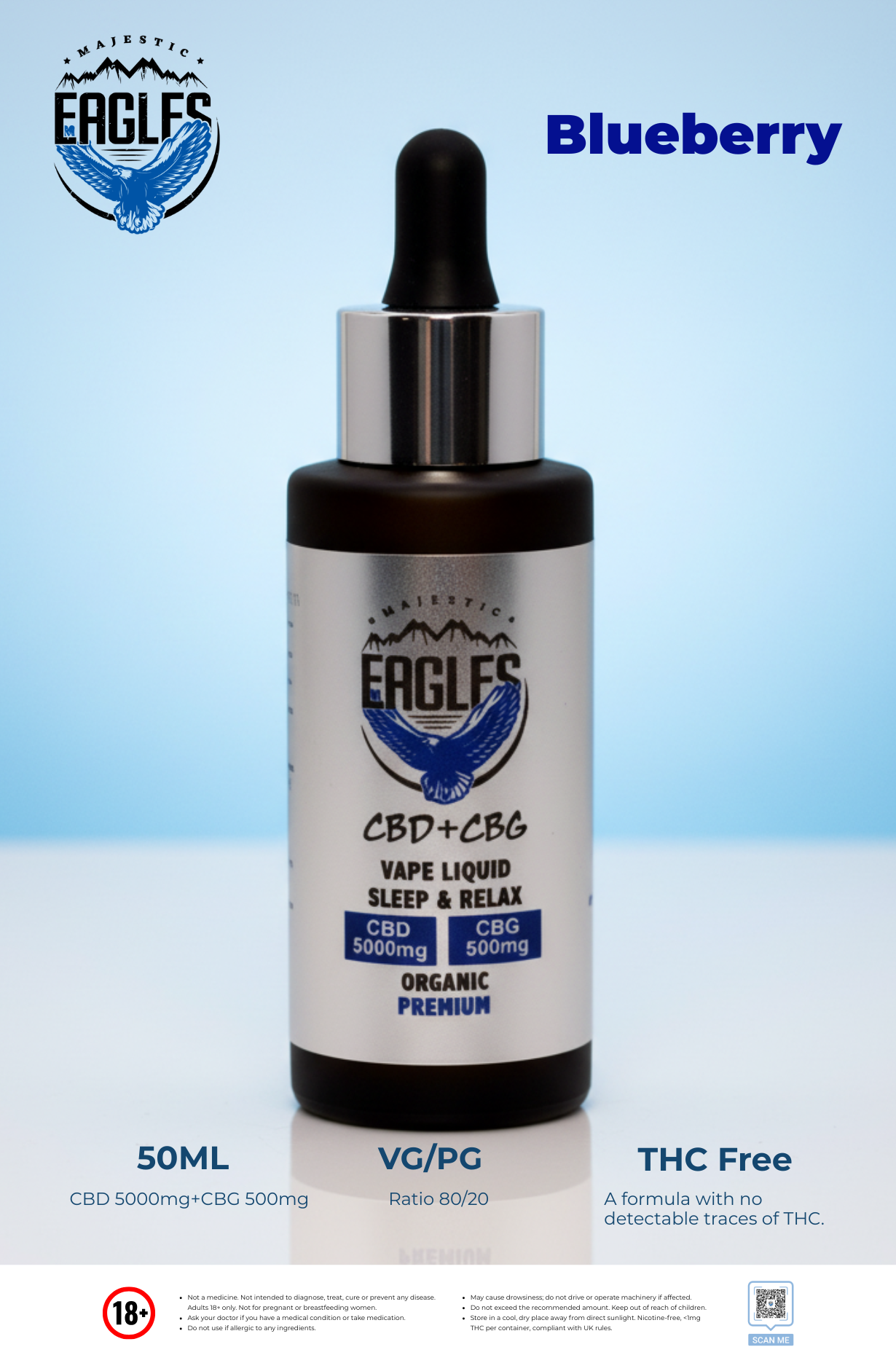 Eagles Majestic 50ML CBD 5000MG + CBG 500MG - Blueberries Flavour