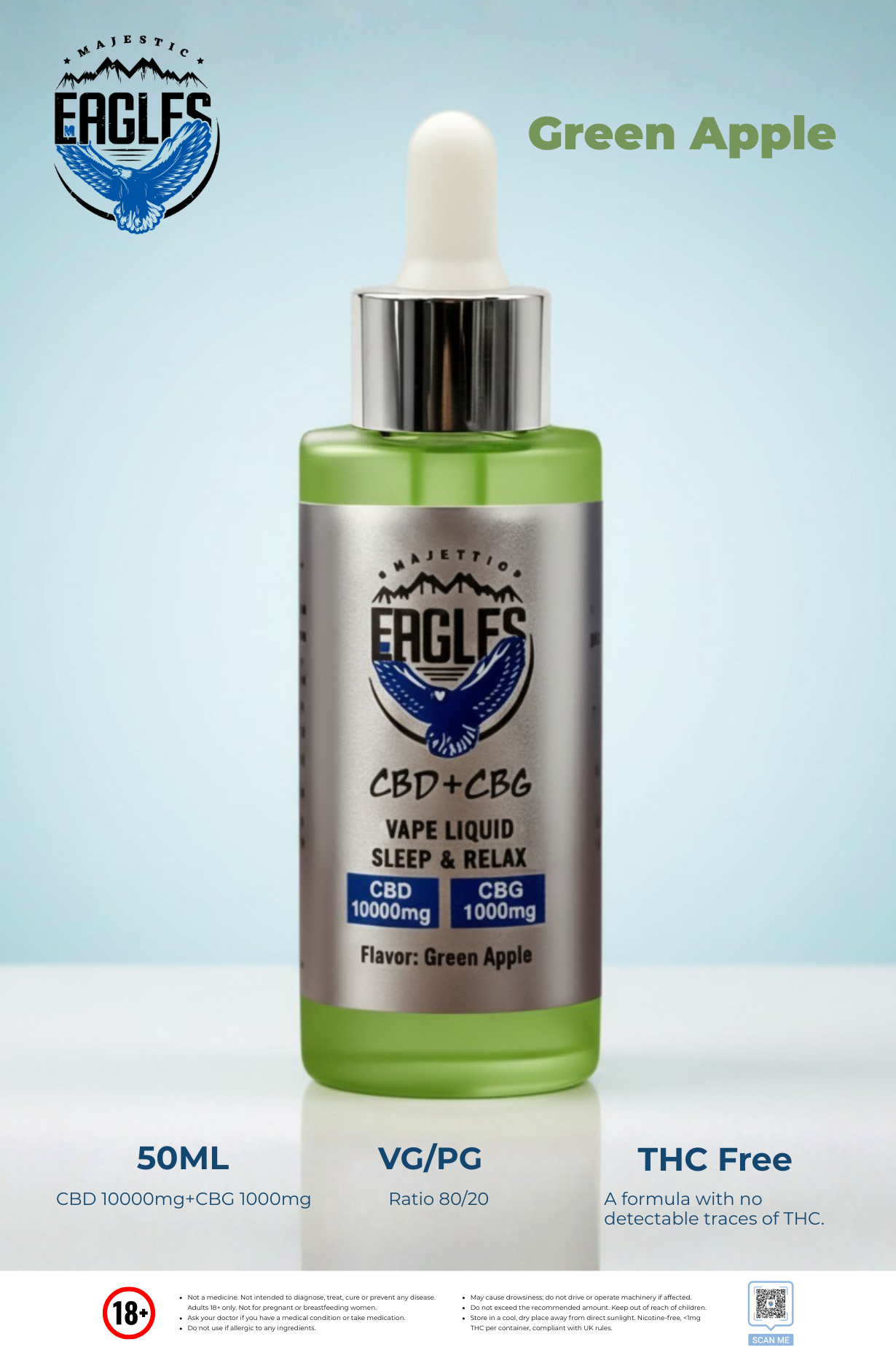 Eagles Majestic 50ML CBD 10000MG + CBG 1000MG - Green apple Flavour