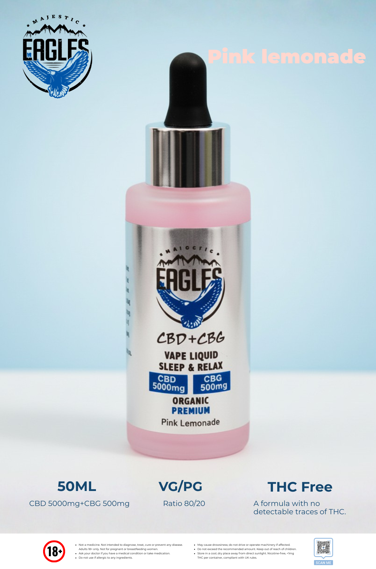 Eagles Majestic 50ML CBD 5000MG + CBG 500MG -- Pink lemonade Flavour