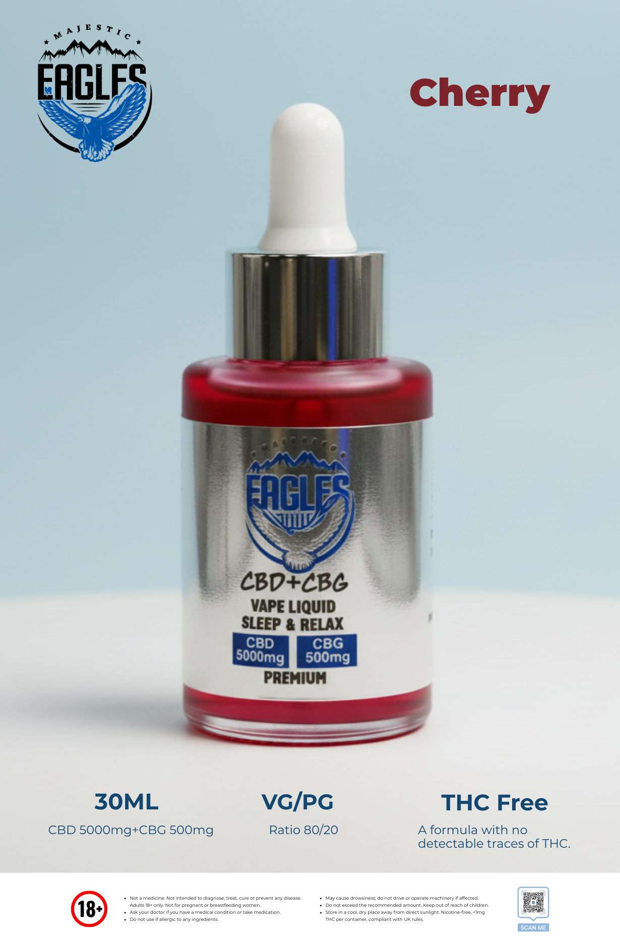 Eagles Majestic 30ML CBD 5000MG + CBG 500MG - Cherry Flavour