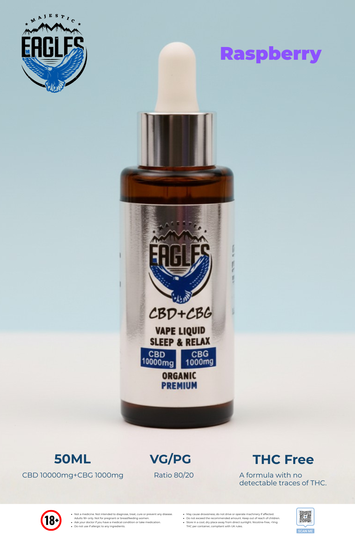 Eagles Majestic 50ML CBD 10000MG + CBG 1000MG - Raspberry Flavour