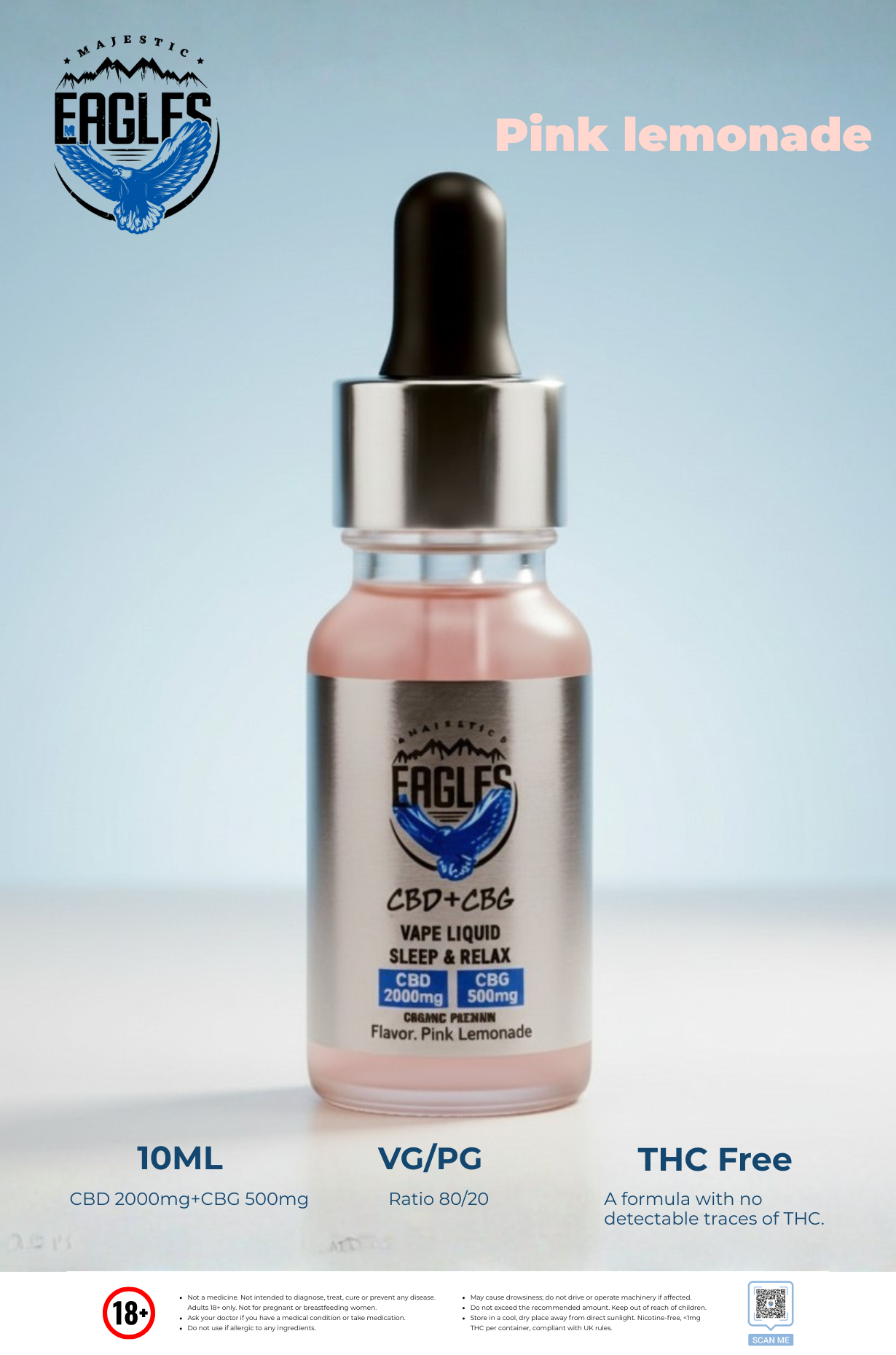 Eagles Majestic 10ML CBD 2000MG + CBG 500MG - Pink lemonade Flavour