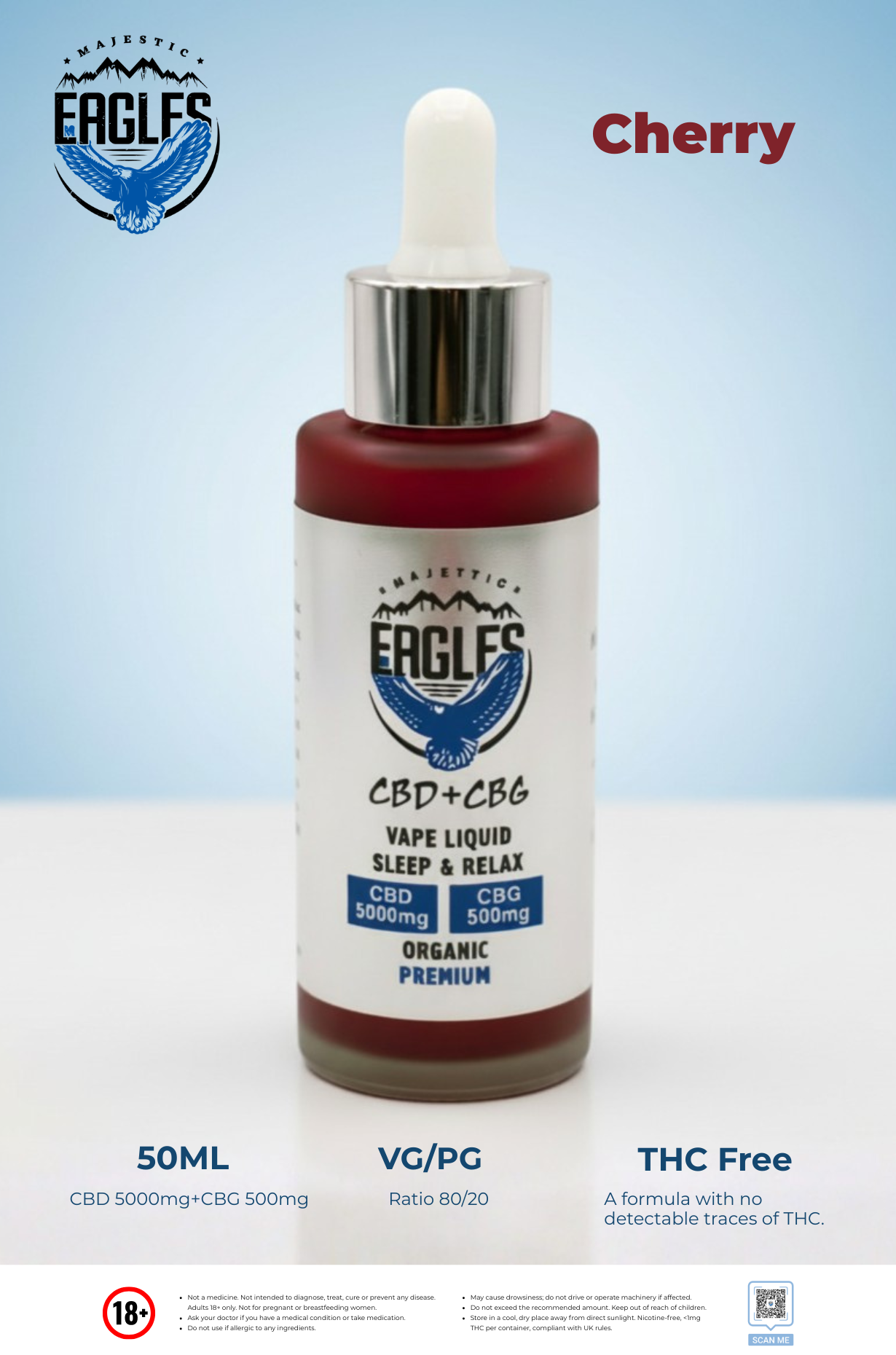 Eagles Majestic 50ML CBD 5000MG + CBG 500MG -Cherry Flavour