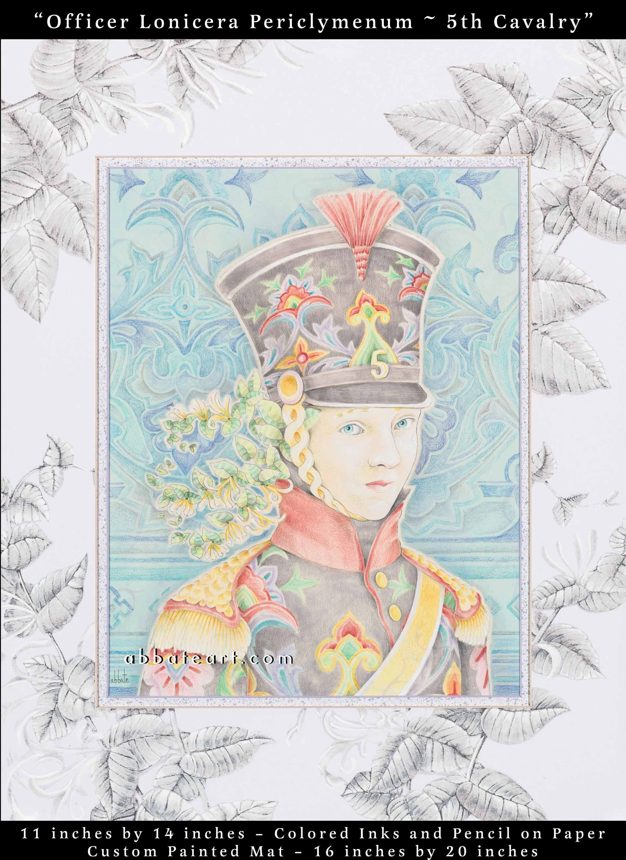 Officer Lonicera Periclymenum ~ 5th Cavalry - Colored inks and pencil on paper