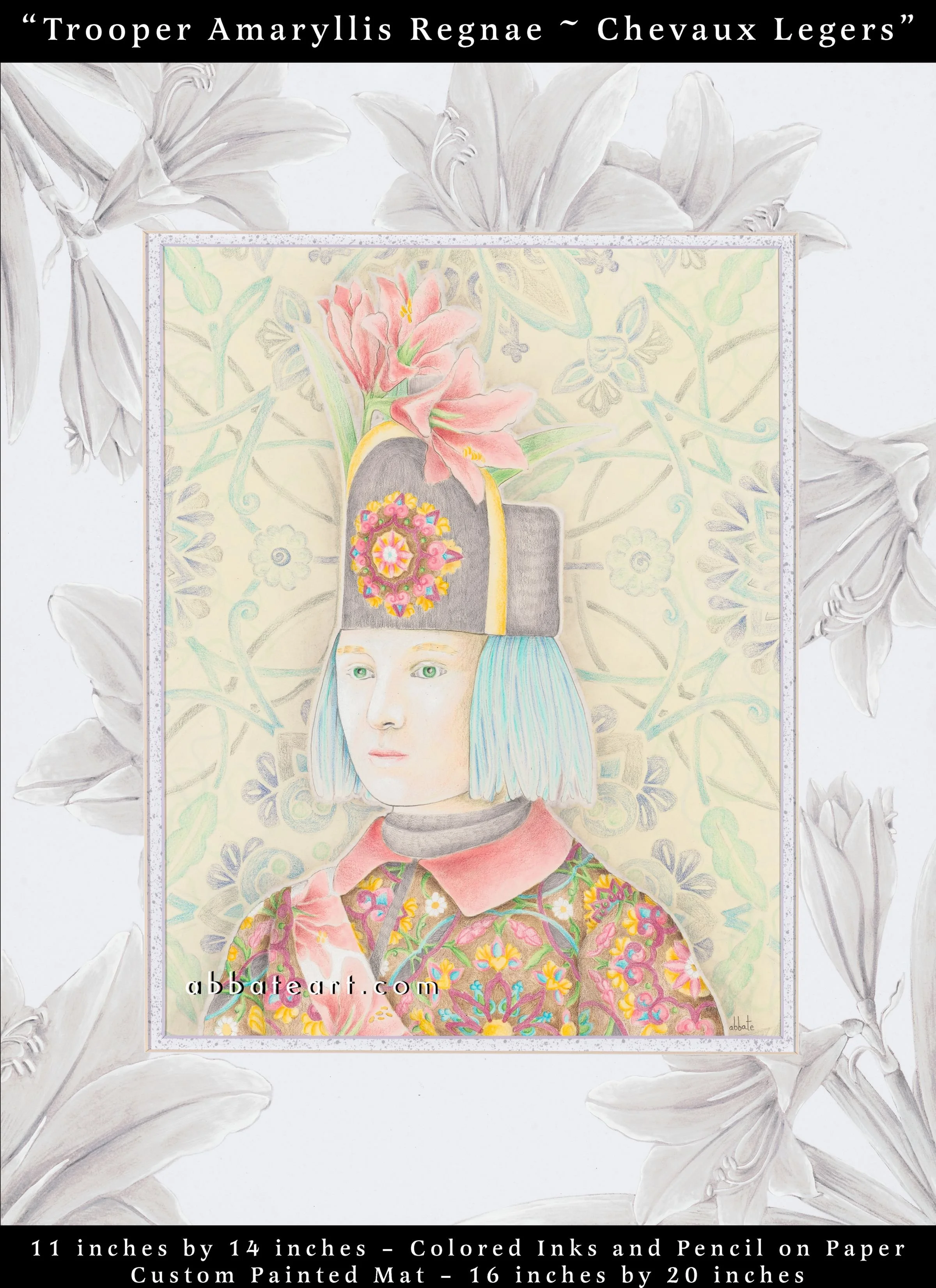 Trooper Amaryllis Regnae ~ Chevaux Legers - Colored inks and pencil on paper