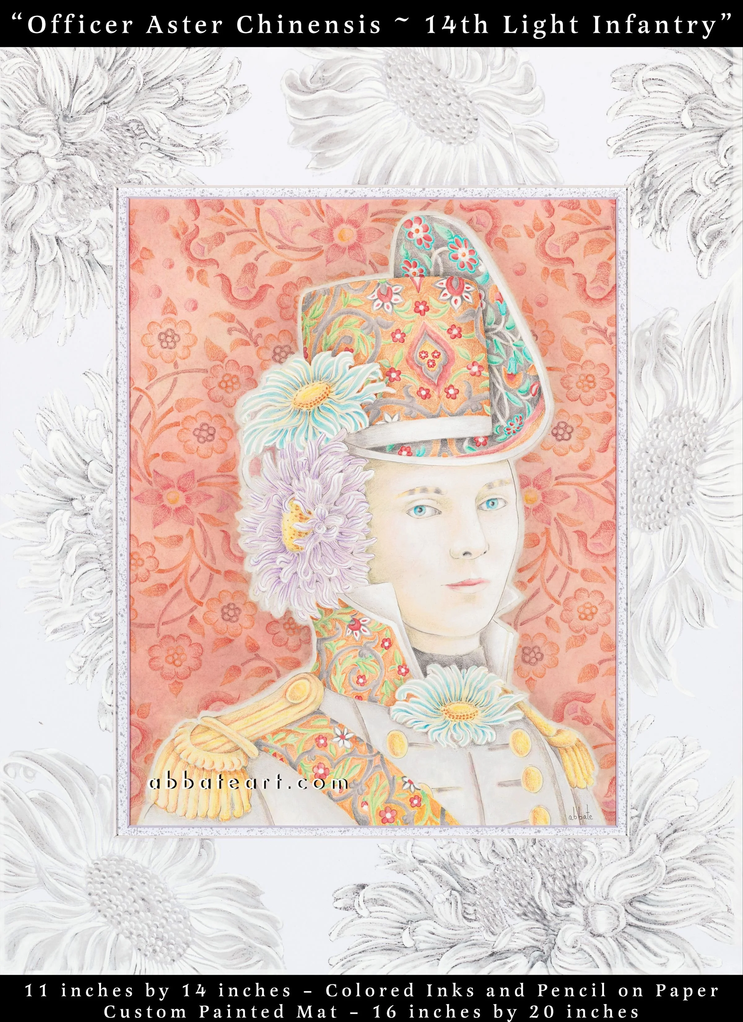 Officer Aster Chinensis ~ 14th Light Infantry - Colored inks and pencil on paper