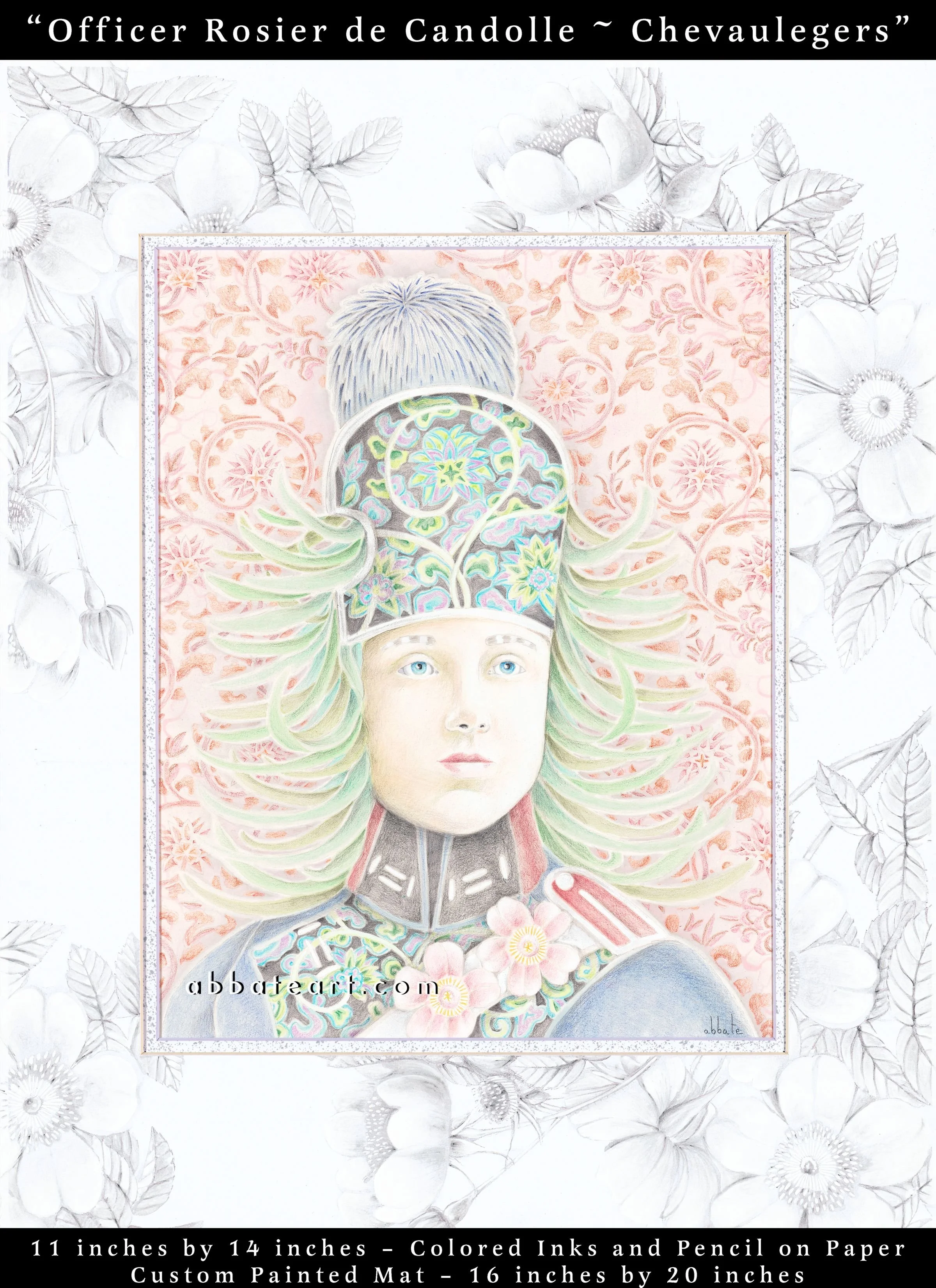 Officer Rosier de Candolle ~ Chevaulegers - Colored inks and pencil on paper