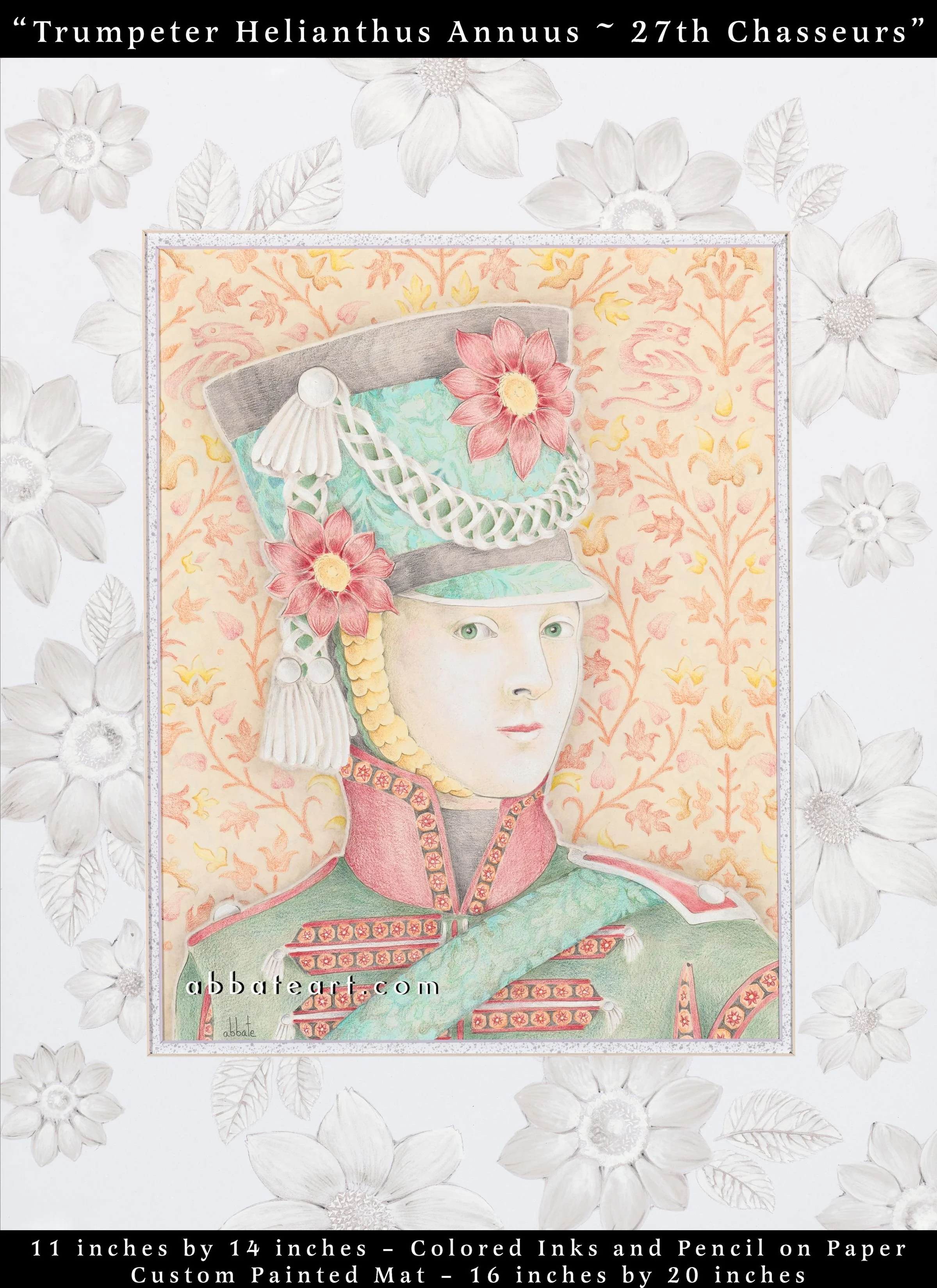 Trumpeter Helianthus Annuus ~ 27th Chasseurs - Colored inks and pencil on paper