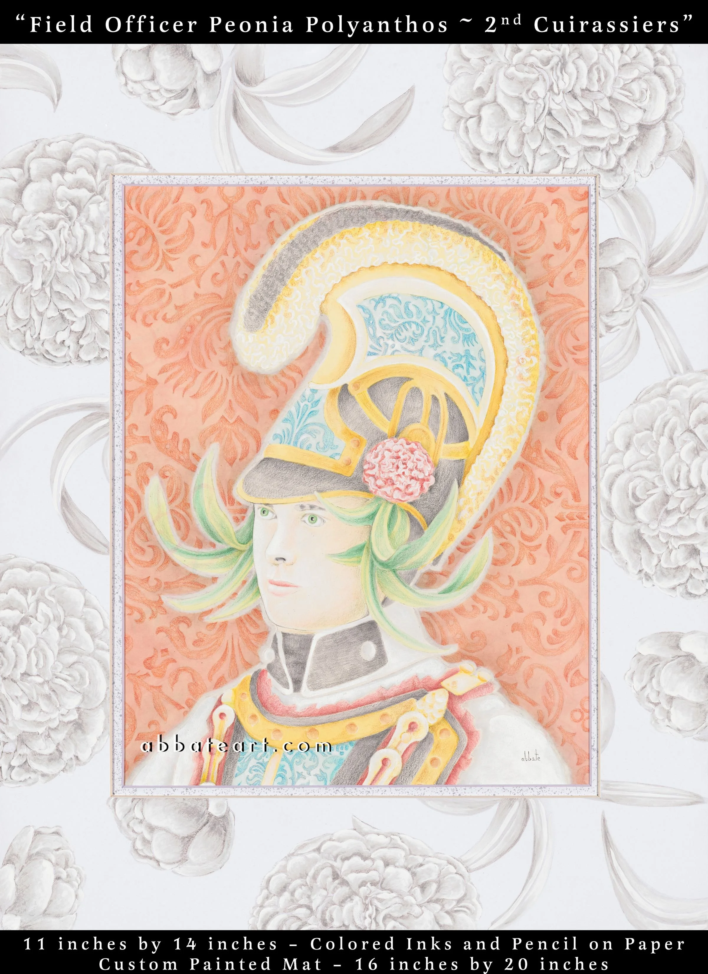 Field Officer Peonia Polyanthos ~ 2nd Cuirassiers - Colored inks and pencil on paper