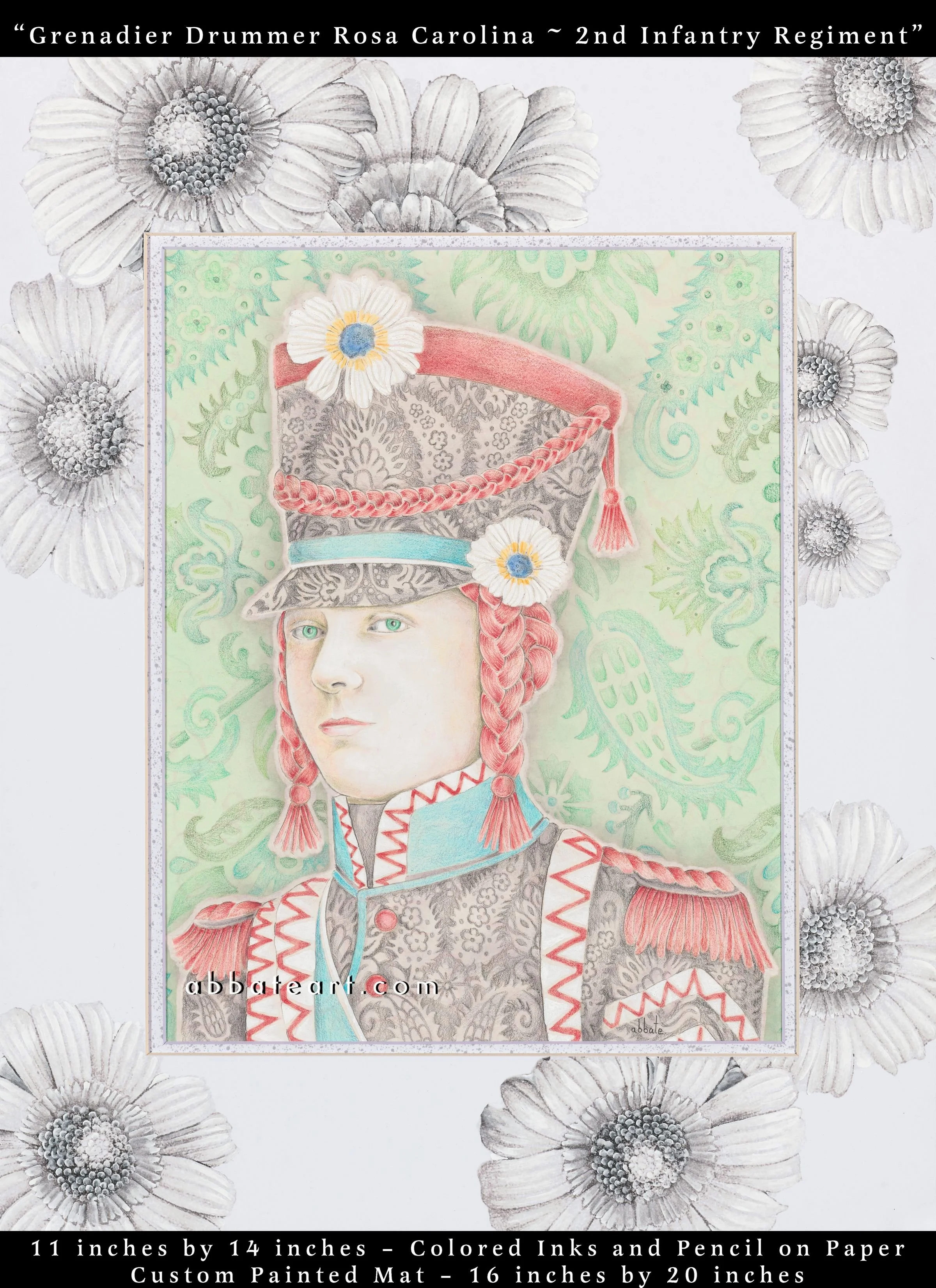 Grenadier Drummer Rosa Carolina ~ 2nd Infantry Regiment - Colored inks and pencil on paper