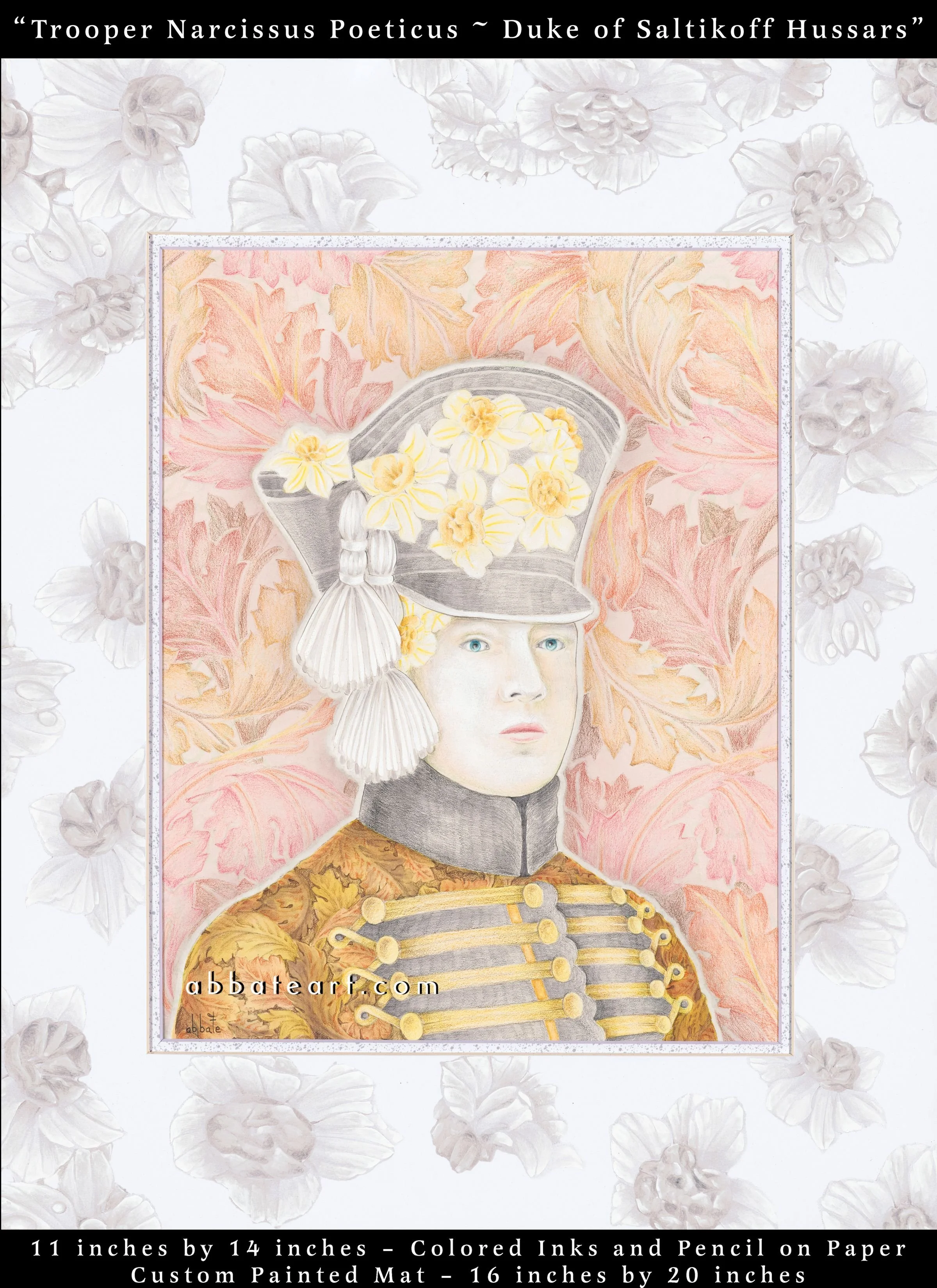 Trooper Narcissus Poeticus ~ Duke of Saltikoff Hussars - Colored inks and pencil on paper