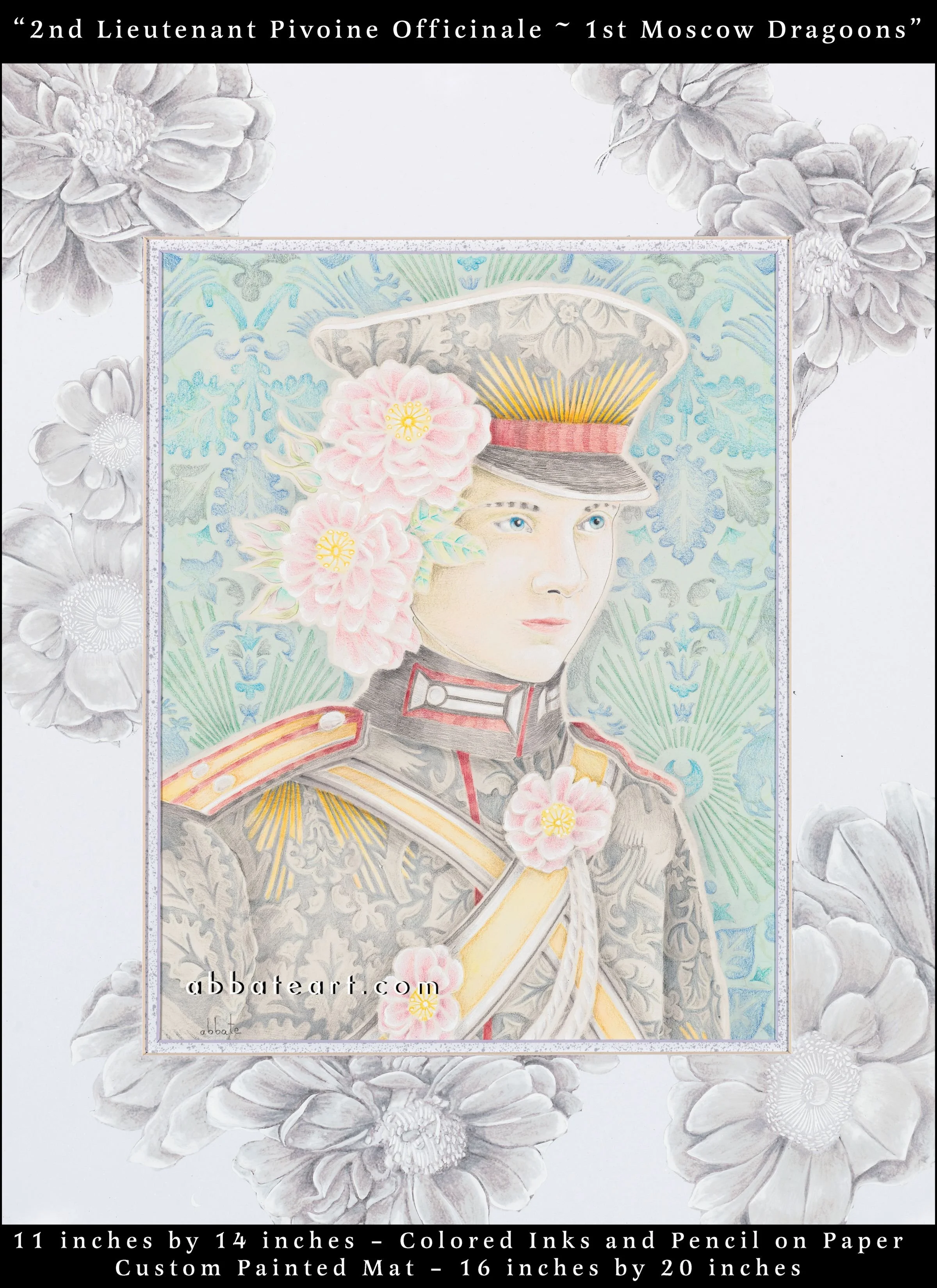 2nd Lieutenant Pivoine Officinale ~ 1st Moscow Dragoons - Colored inks and pencil on paper