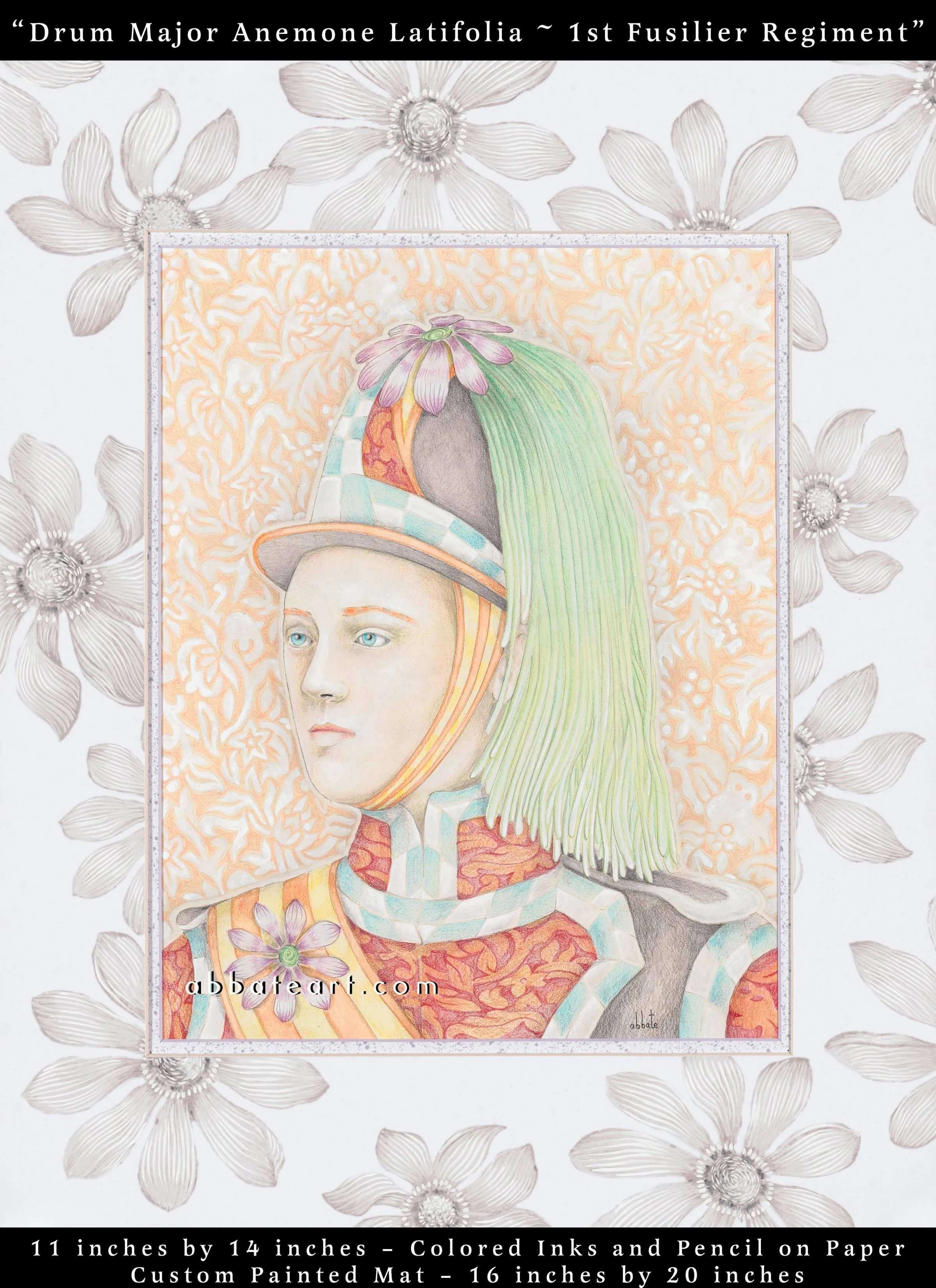 Drum Major Anemone Latifolia ~ 1st Fusilier Regiment - Colored inks and pencil on paper