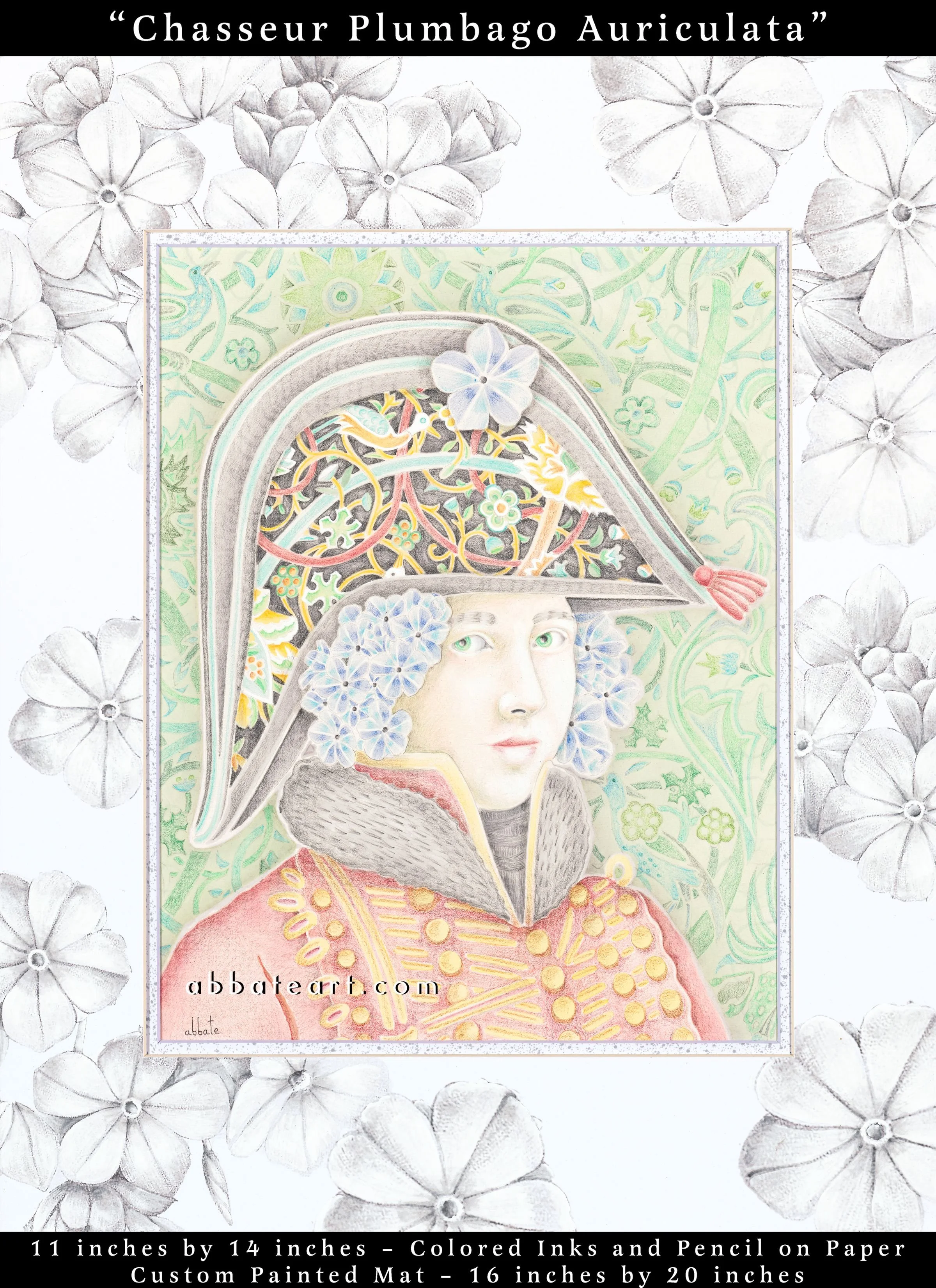 Chasseur Plumbago Auriculata - Colored inks and pencil on paper