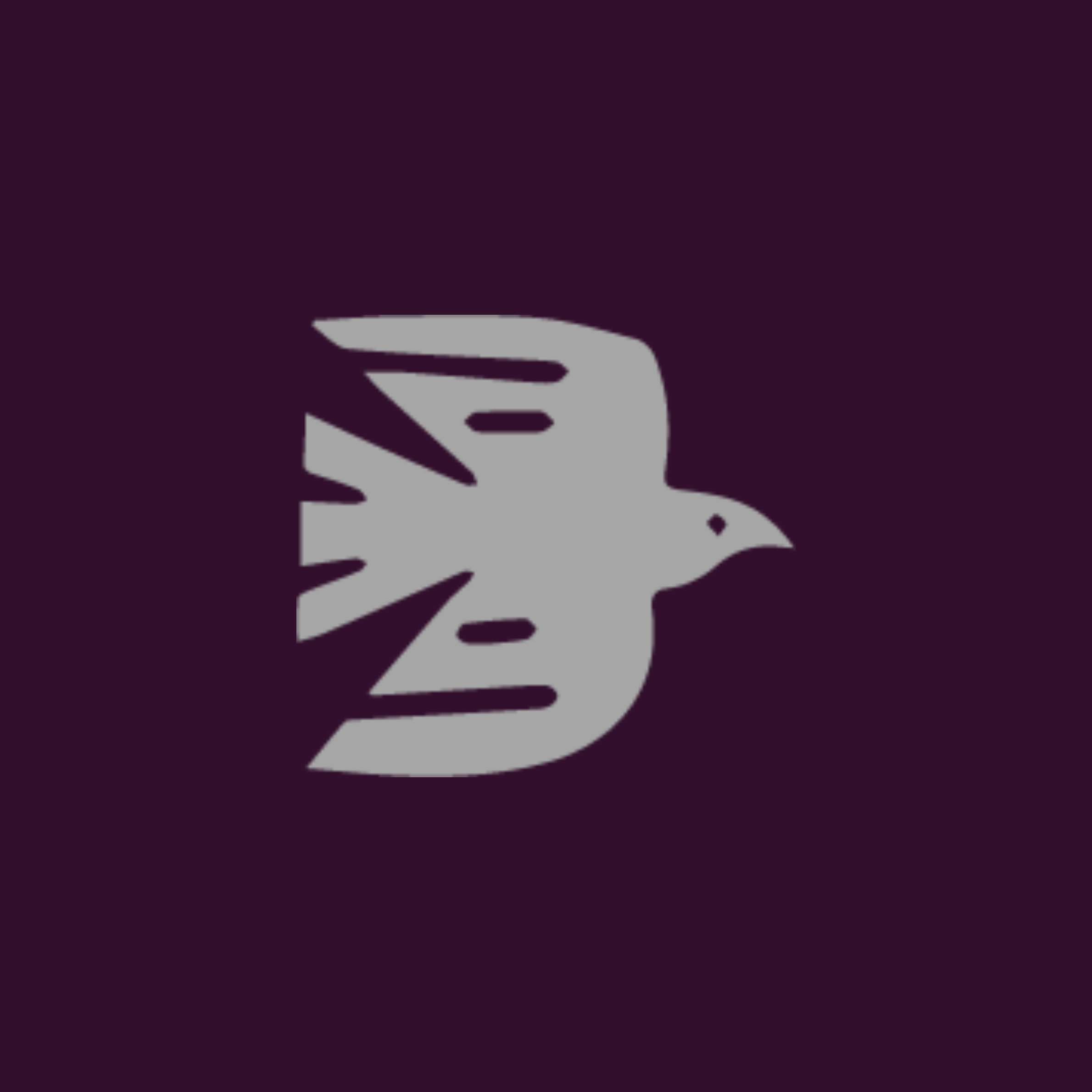 A stylized logo of a bird's profile with abstract wing patterns on a dark purple background.