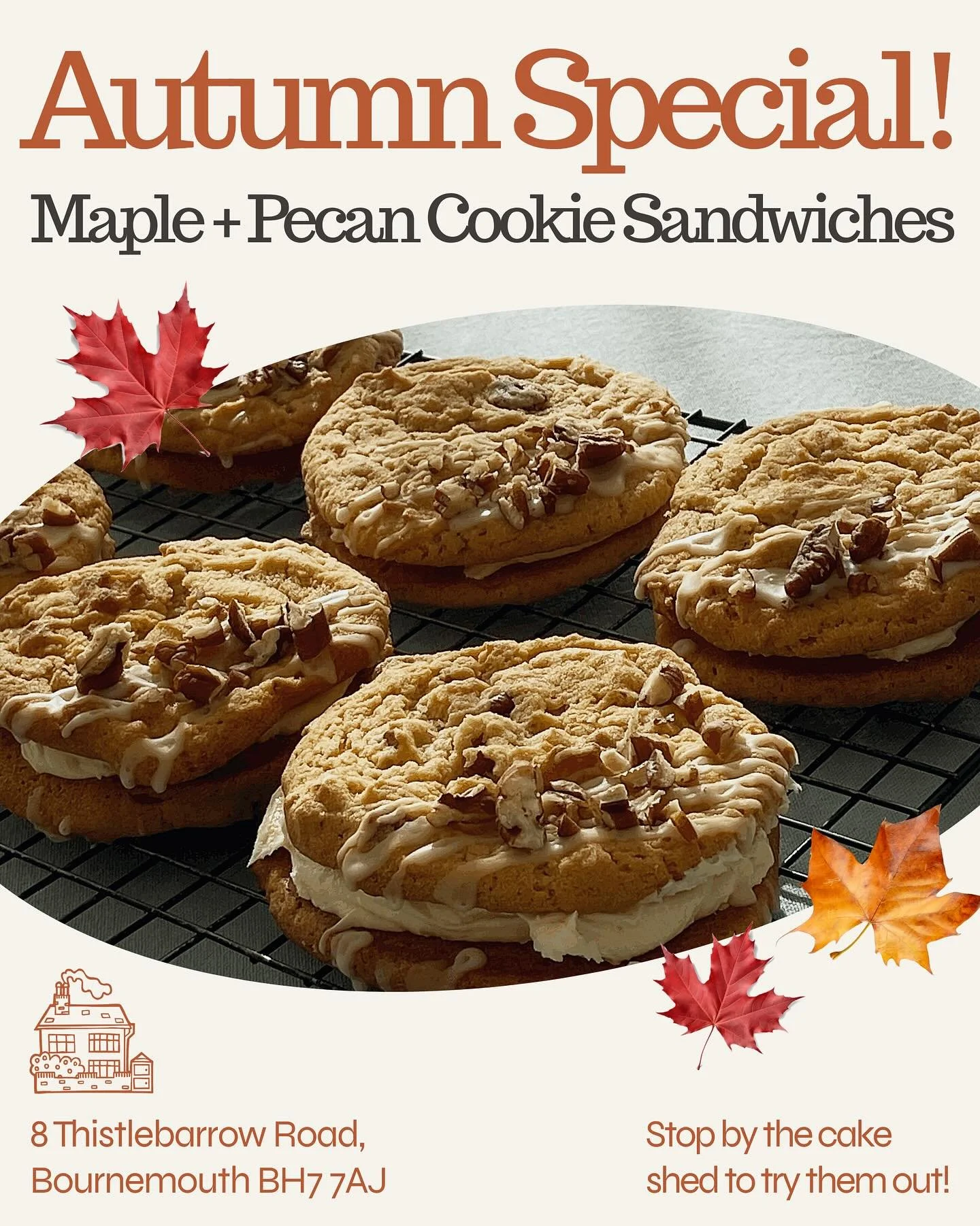 🍁 Autumn has arrived and the air is turning crisp, but we&rsquo;ve got you covered. Our maple and pecan cookie sandwiches are now on the website, a sweet pick me up for the colder months. 🍁

#thecakeshedatthistlebarrow #autumnbakes #homebaked #loca