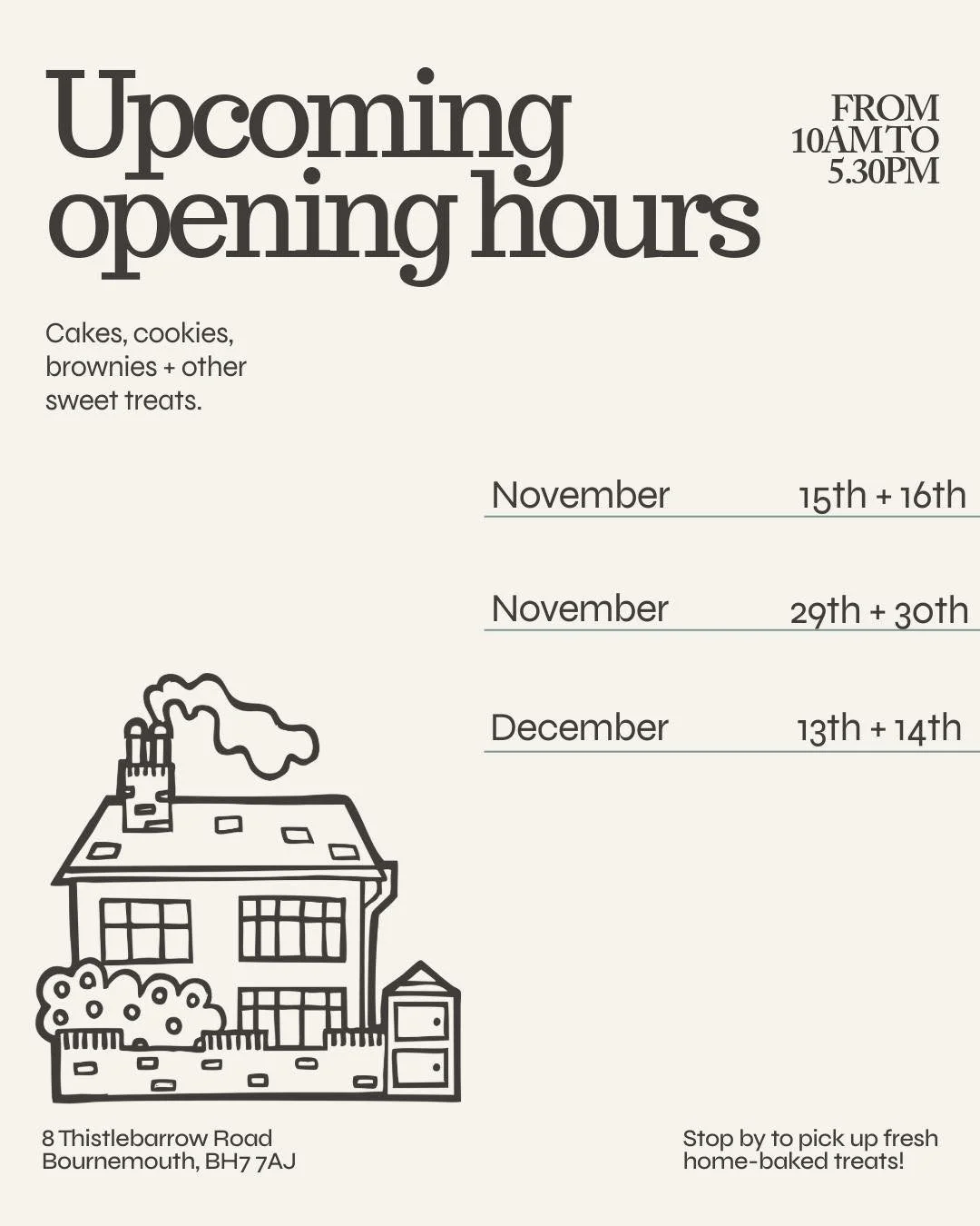 It&rsquo;s time to take your diary out and note down some dates. 

These are the final 3 Cake Shed weekends of 2025. 
 

The weekend in December will see Christmas bakes in the shed, many of which will keep until Christmas. 

We&rsquo;d love to see y