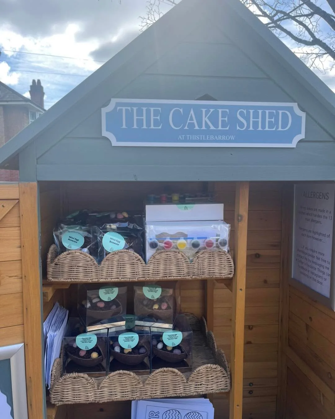 We&rsquo;ve restocked the Stuffed Eggs and the Brownies. 
It&rsquo;s probably the last time the Stuffed Eggs will be restocked. 

Blondies and Easter School Cake are being baked today and will be in the shed from tomorrow. 

#cakeshed #thistlebarrowr