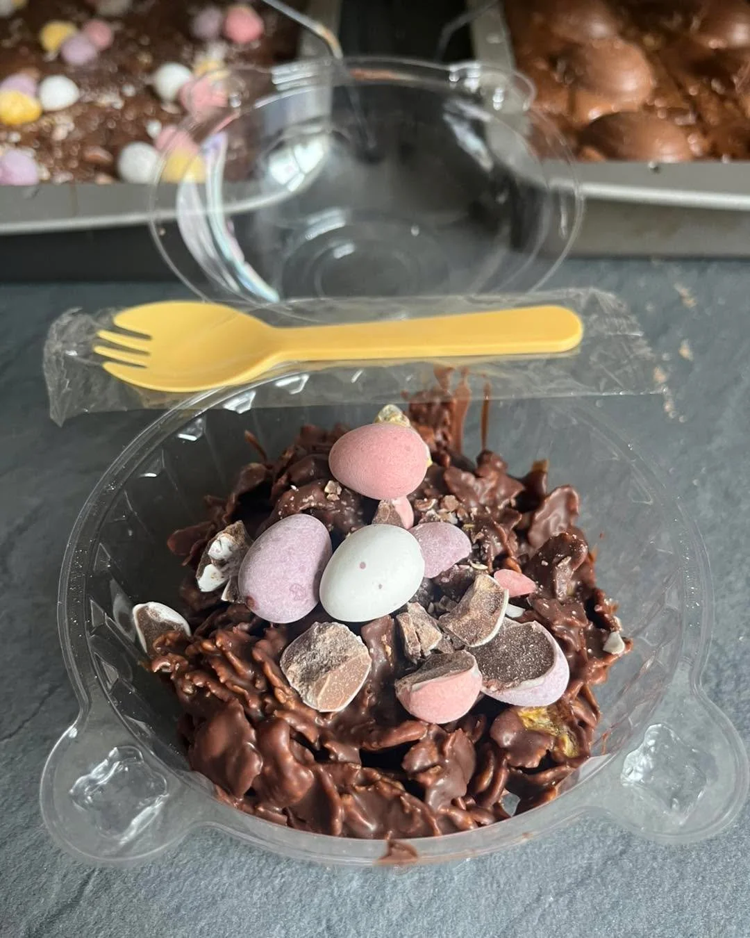 The Mini Egg topped Cornflake Crunch was my most popular bake of March. 

Tell us what you would like it topped with this coming weekend and we&rsquo;ll see if we can make it happen! 

#cakeshed #thistlebarrowroad #cakeshedstthistlebarrow #esthersfav