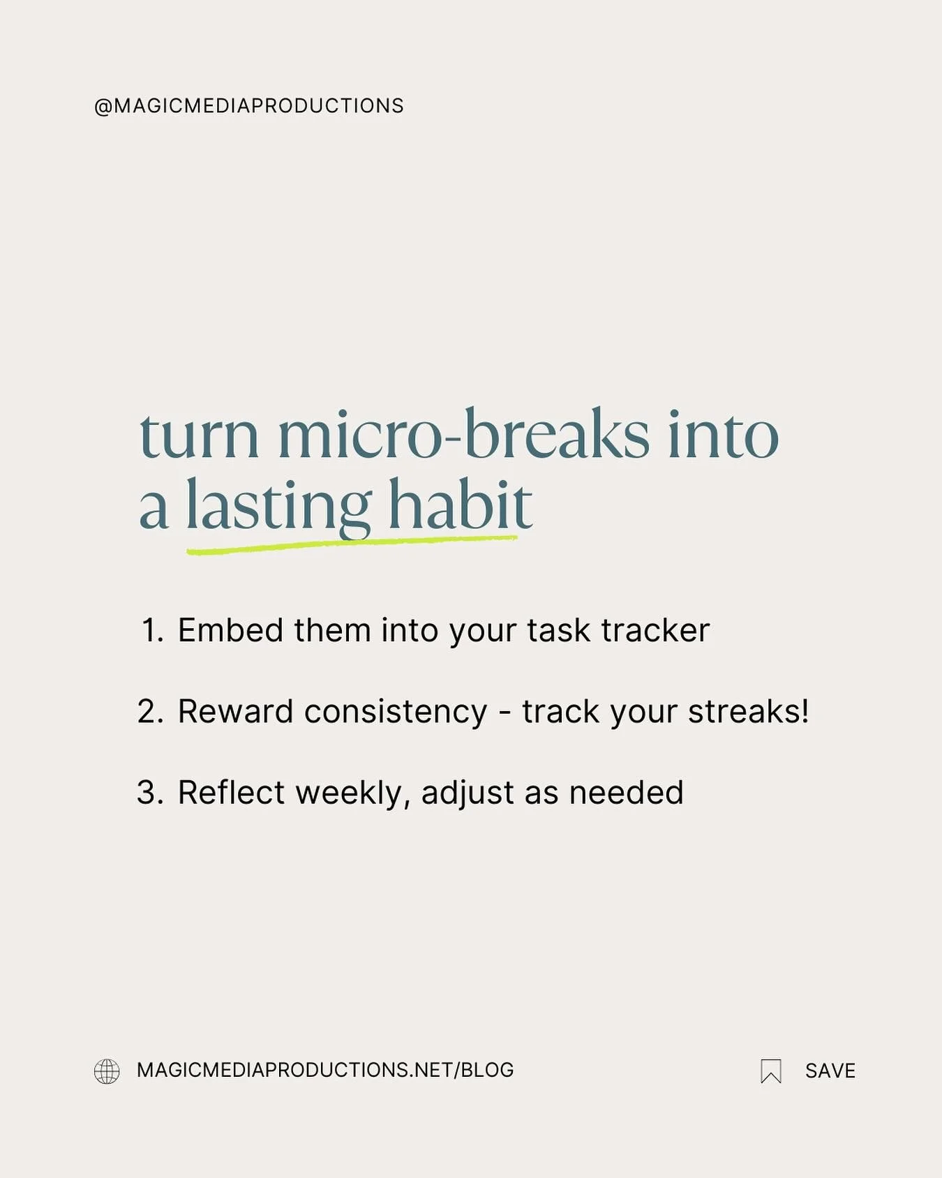 The hardest part of taking micro-breaks isn&rsquo;t remembering to do them once... it&rsquo;s making them *stick*.

Tiny pauses can reset your mind and energy, but to actually feel the benefits, they need to become part of your rhythm. That means emb