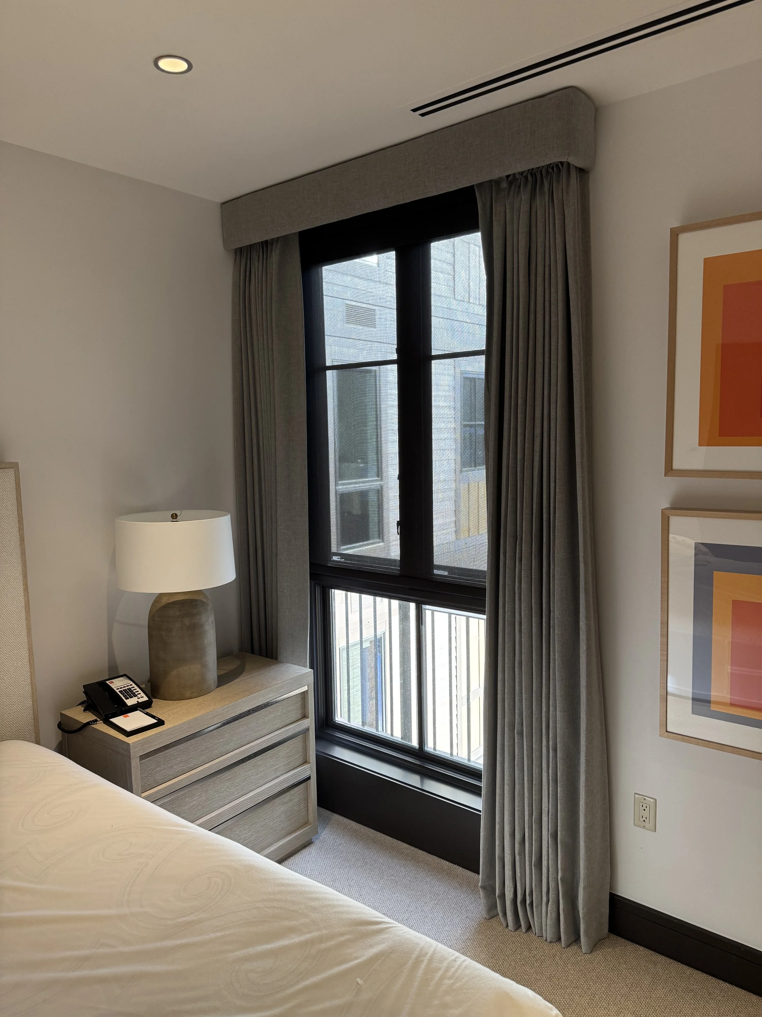 Custom Cornice w/ Pleated Blackout Drape