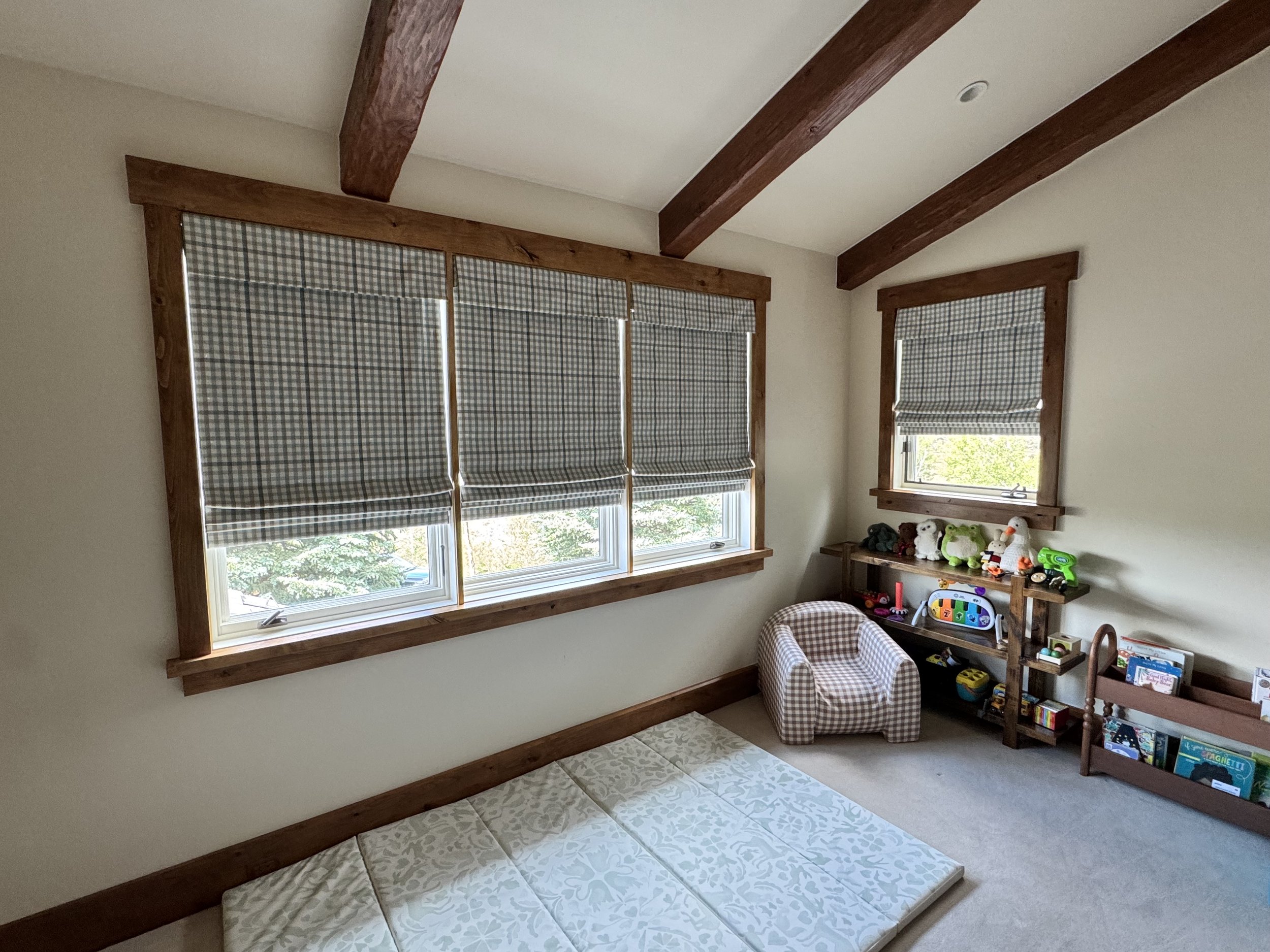 Room Darkening, PowerView Motorized Fabric Roman Shades in a Nursery