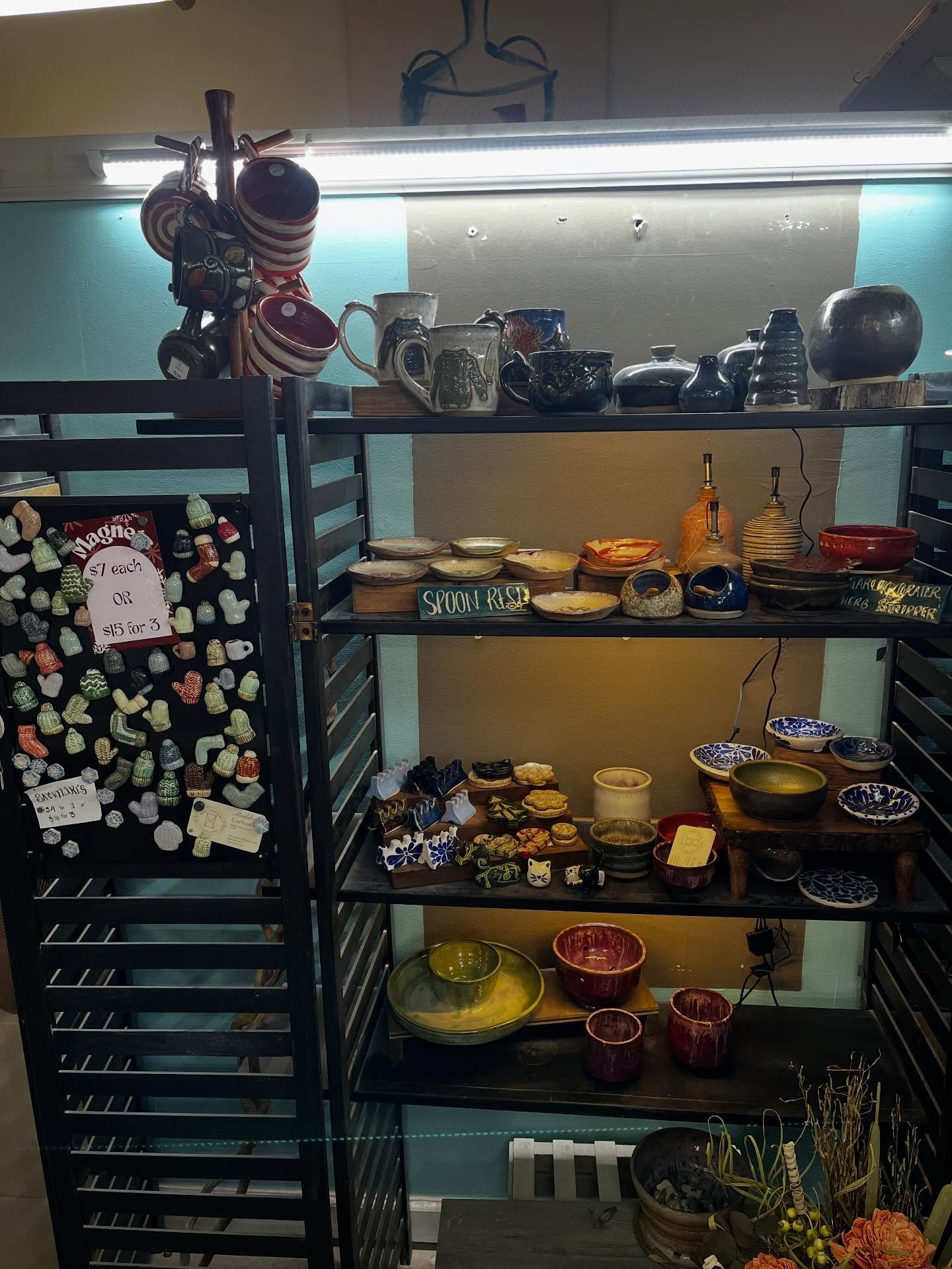 My shelf at Manassas clay has been fully restocked! Lots of goodies to look at and some great stocking stuffers as well :) 
#pottery #throwing #clay #handmade #smallbusiness #creative #ceramics #artsyfartsy #warrenton #holidaymarket #nova #manassas