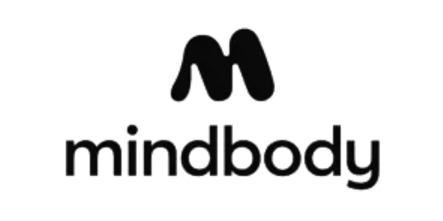 Black and white logo with a stylized 'M' symbol above the word 'mindbody' in lowercase letters.