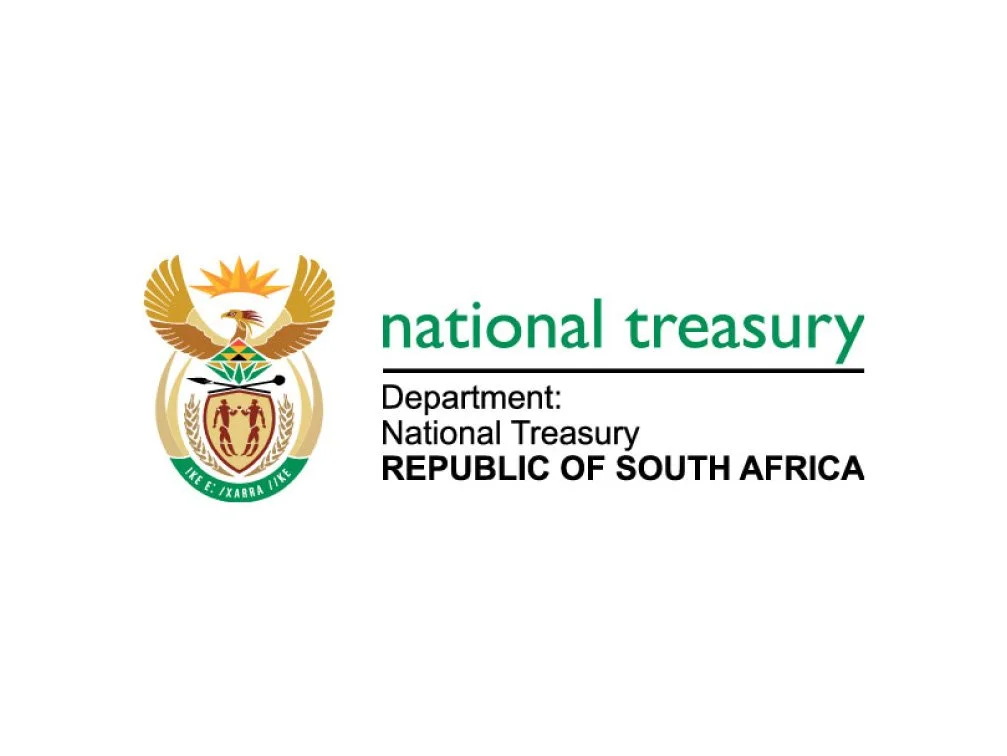 Logo of the National Treasury, Republic of South Africa, featuring a coat of arms with an eagle and shield.