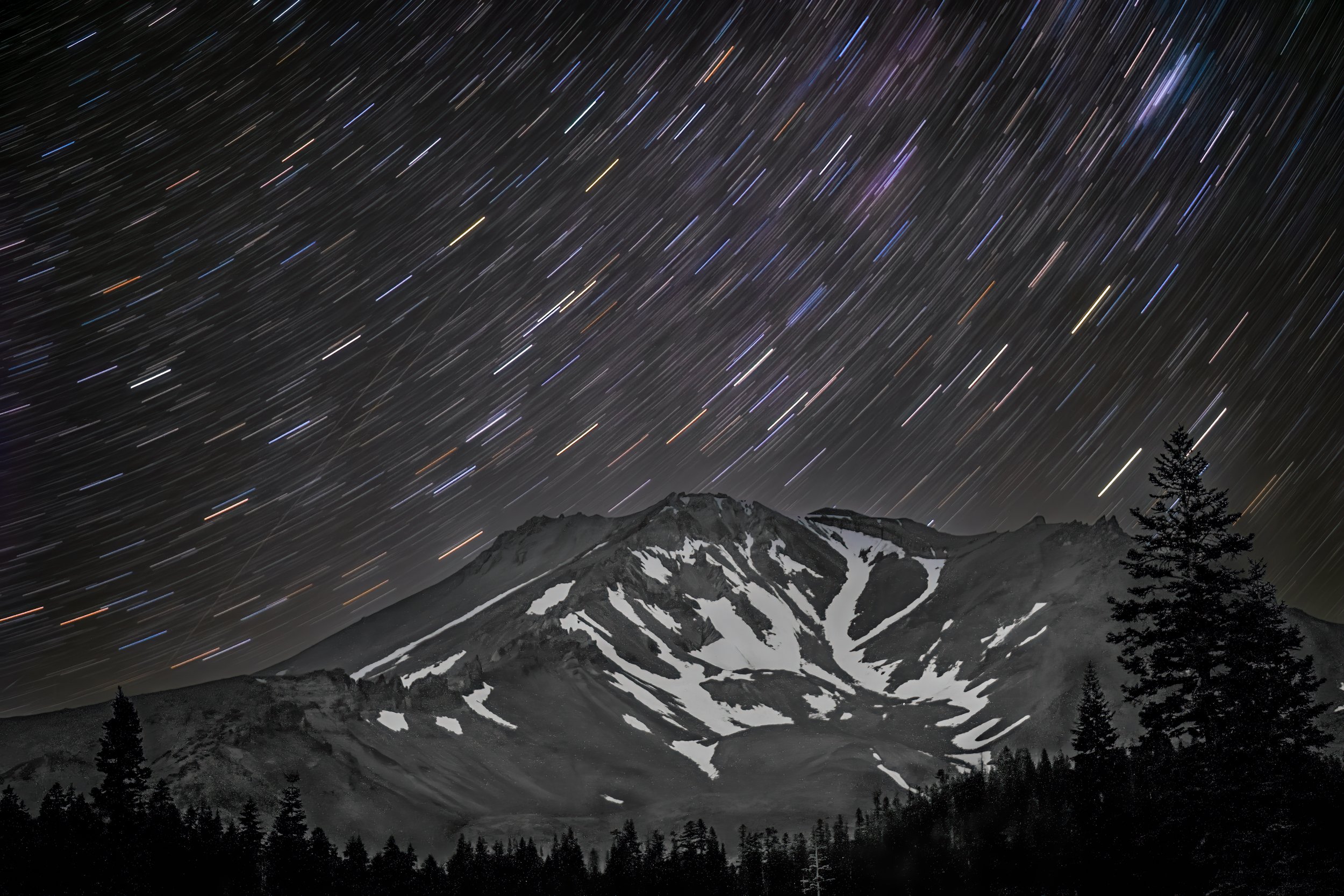 Star Trail long exposure over Mt. Shasta.