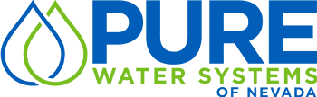 Logo for Pure Water Systems of Nevada, featuring a water droplet icon and blue and green text.