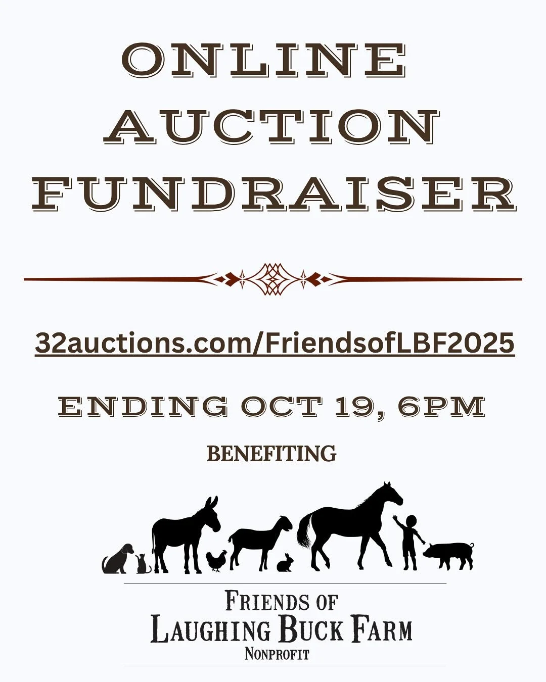 🌾✨ Friends of Laughing Buck Farm Online Auction! ✨🌾

📅 Opens: October 12
⏳ Closes: October 19

We&rsquo;ve got some AMAZING auction items this year &mdash; all to support 💚 Friends of Laughing Buck Farm Nonprofit programs, including:

🐐Farm Scho