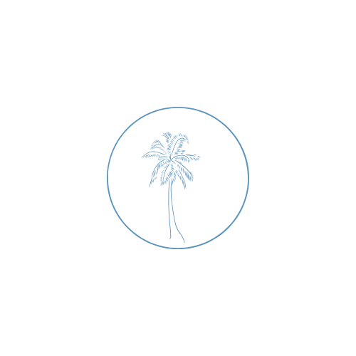 A tattoo design featuring a palm tree inside a circle.
