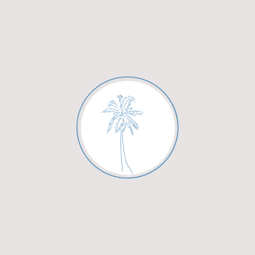 A digital illustration of a palm tree inside a circle with a light gray background.