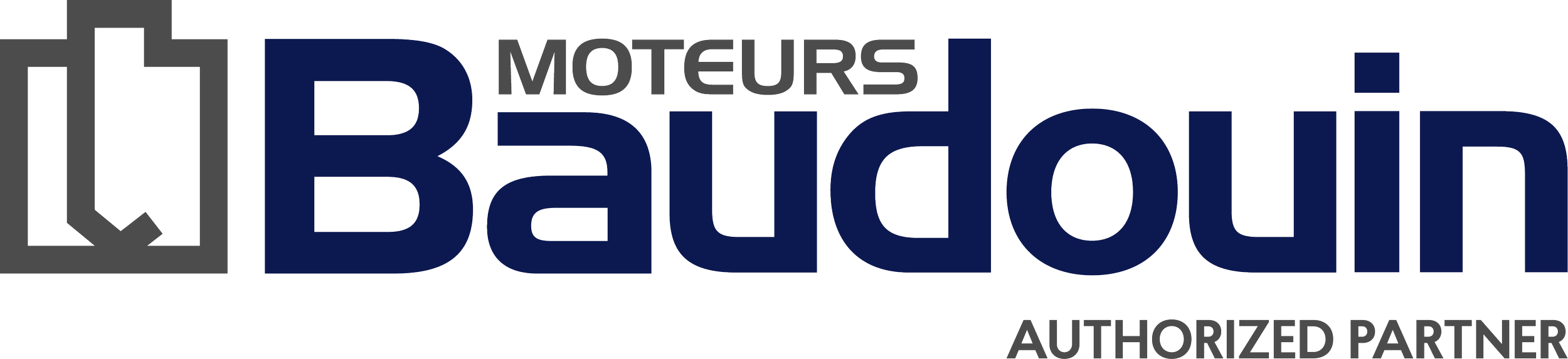 Logo of Moteurs Baudouin with stylized blue and gray lettering and a gray gear icon.