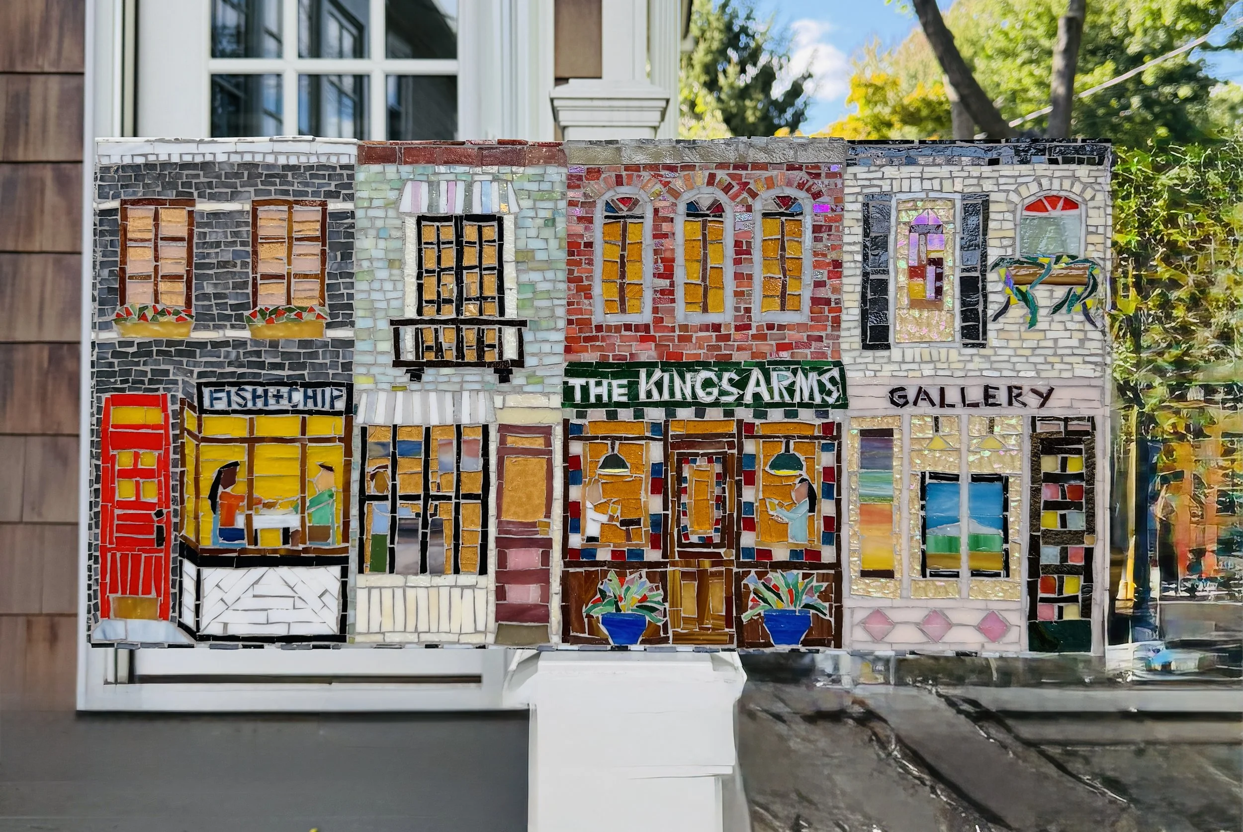Charming British Street Scene Handcut Glass Mosaic